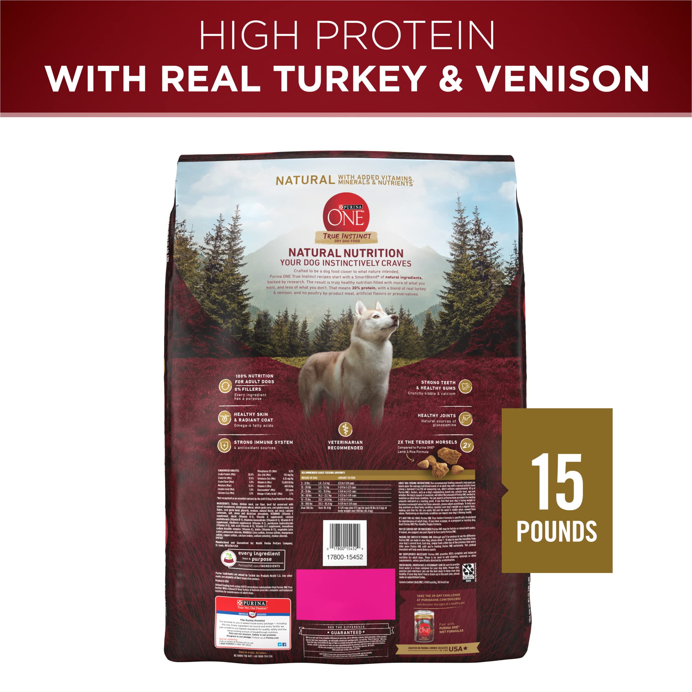 Purina ONE True Instinct With A Blend Of Real Turkey and Venison Dry Dog Food - 15 lb. Bag