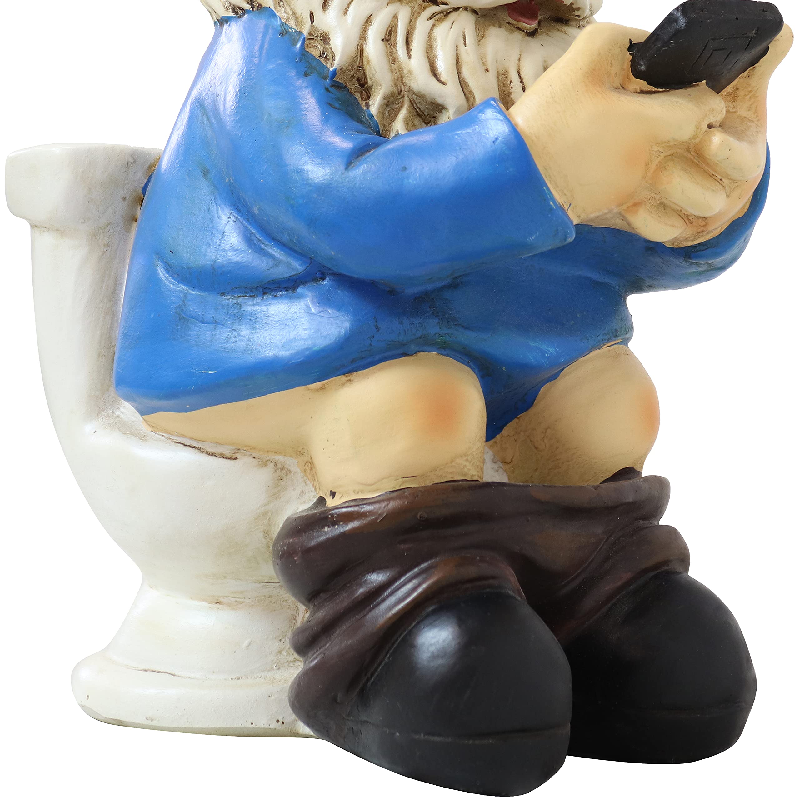Sunnydaze 9.5-Inch Cody The Garden Gnome on The Throne Reading His Phone - Funny Lawn Decoration