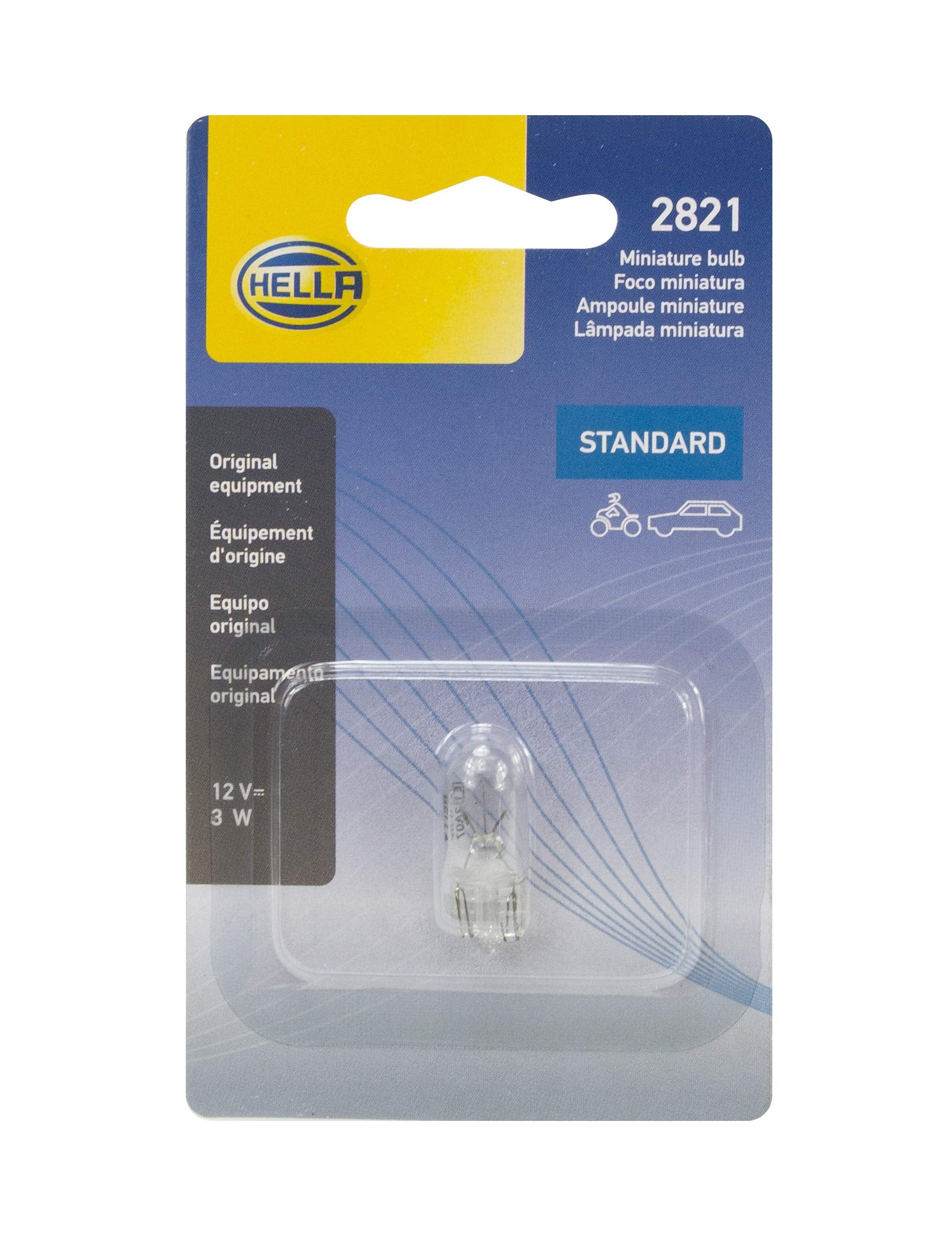 HELLA 2821SB Bulb 2821 12V 3W W2.1X9.5D T3.25 E1 Sb, Multi