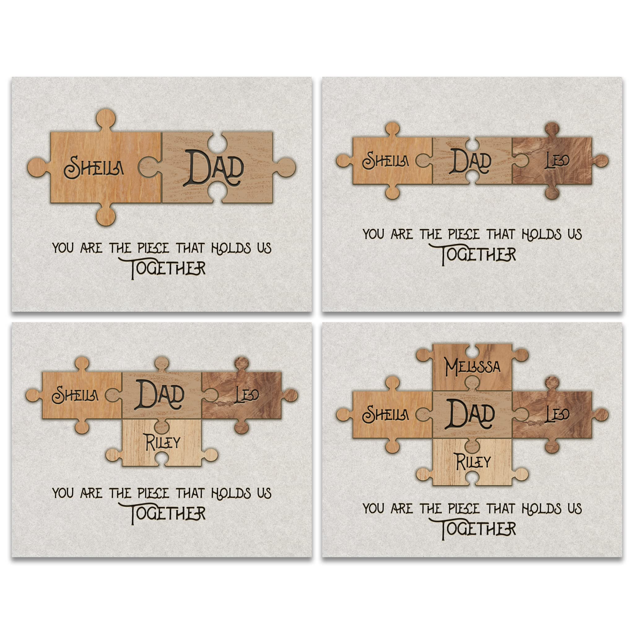 Personal-Prints DAD & Children Puzzle Pieces | Personalized Father's Day Gift Sign | Gift for Dad With all the Kid's Names (11"x14" Framed Paper Print, 3 Children)