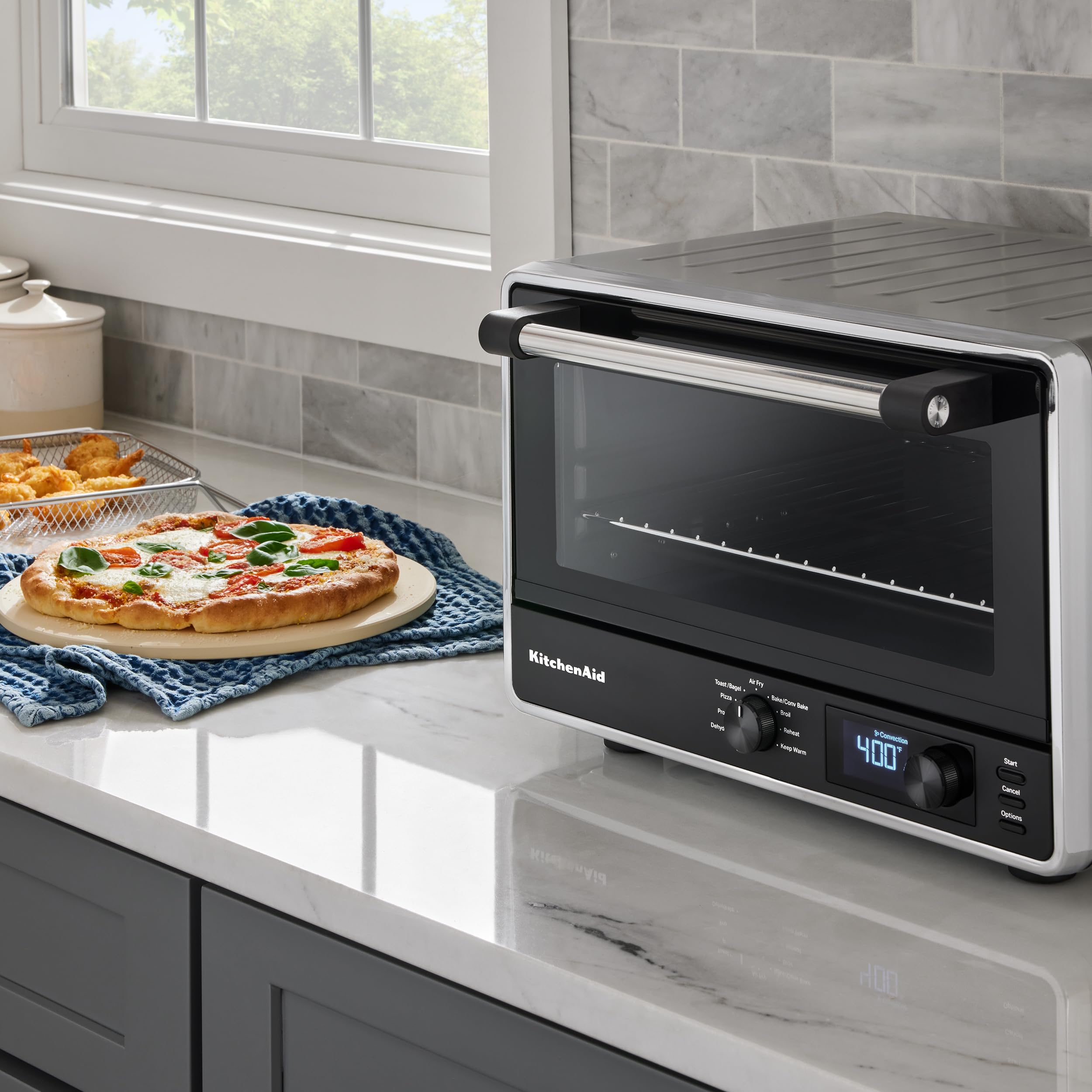 KitchenAid Digital Countertop Oven with Air Fry & Pizza Stone, KCO128CU, Contour Silver