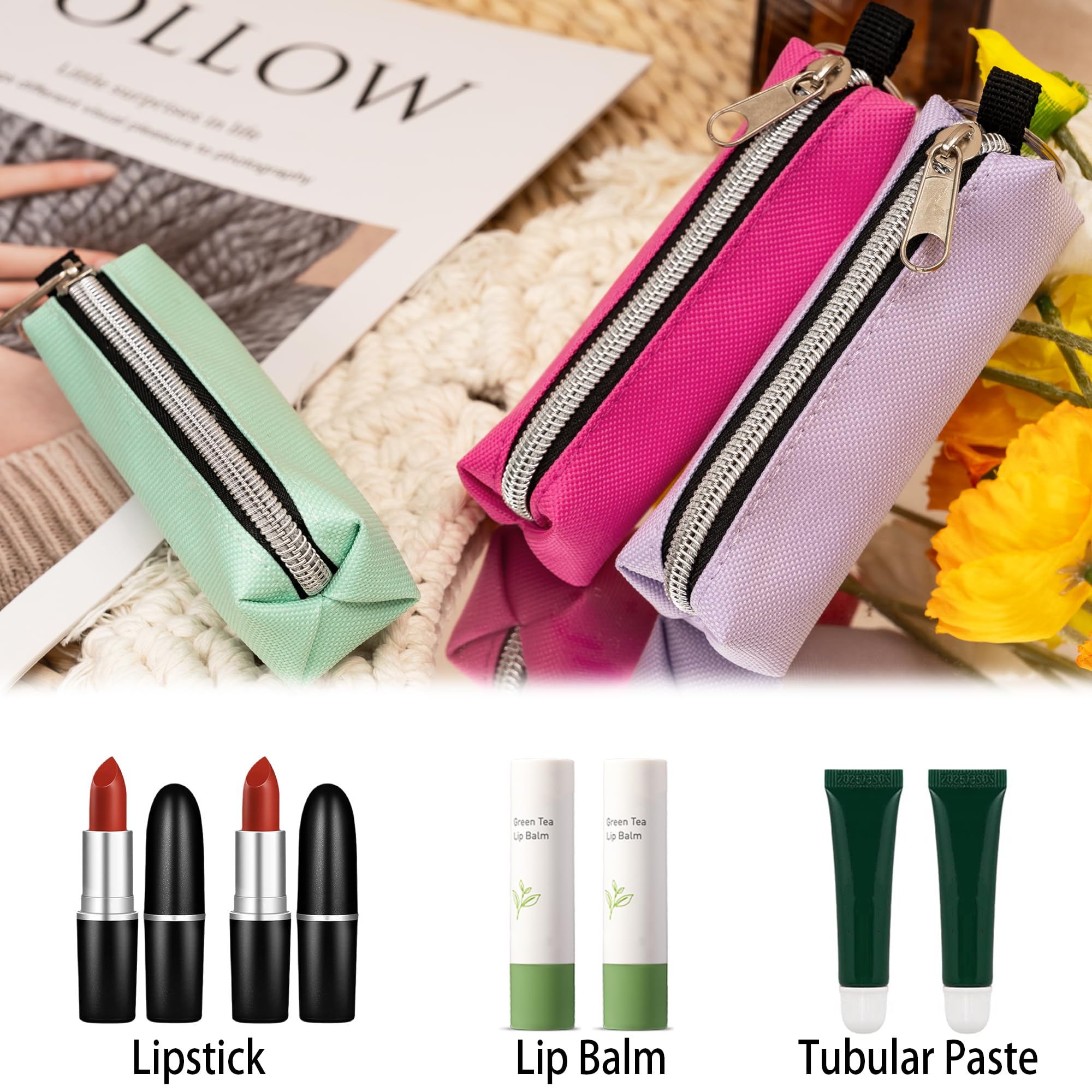 GOCOHHI Chapstick Holder, 6 Pcs Lip Balm Sleeve Pouch Portable Lipstick Holder Bag Clip-on Makeup Travel Accessories Great Stuffers Gift for Women