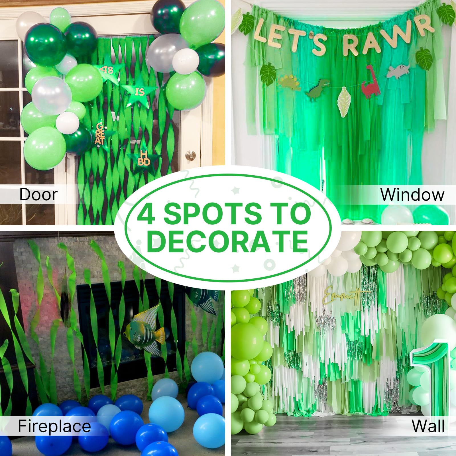 PartyWoo Green Crepe Paper Streamers 10 Rolls 820 ft Pack of Kelly Green Crepe Paper for Graduation Christmas Jungle Birthday Party Decorations (1.8 Inch x 82 Ft/Roll), Green-41