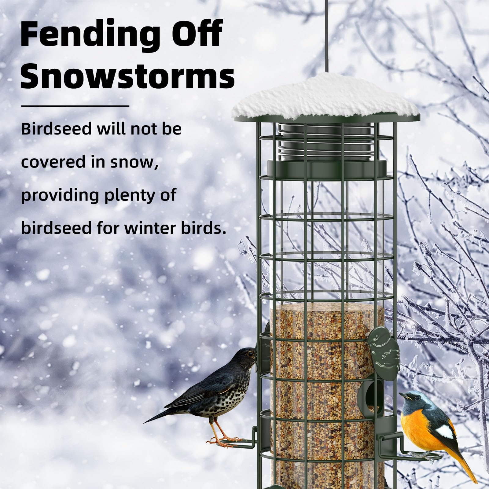 Squirrel Proof Bird Feeder,Metal Mesh Bird Feeders for Outdoors Hanging,Gravity Protection Squirrel Proof Wild Bird Feeders with Finch Cardinal Chickadee,3LB Large Capacity,Green