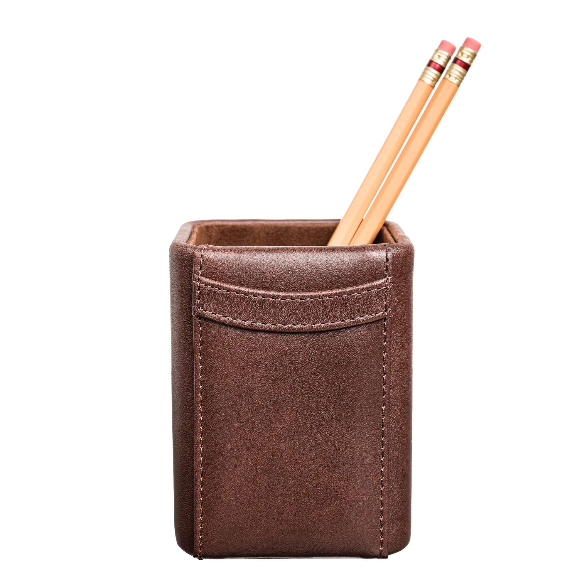 Dacasso Leather Luxury Cup Storage for Pens, Pencils, & Office Accessories, 3.25L X 3.25" W X 4.25" H, Chocolate Brown