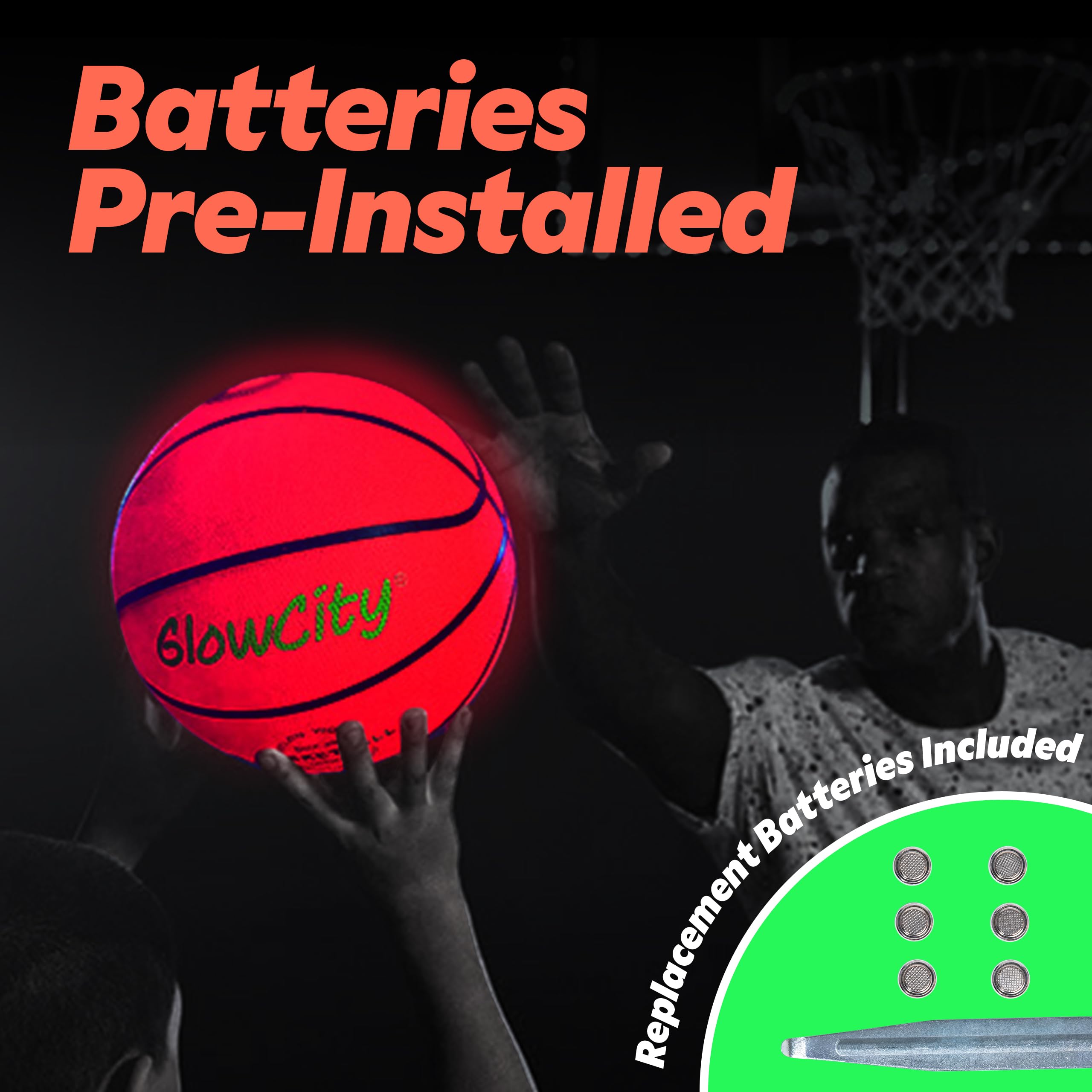 GlowCity Glow in The Dark Basketball for Teen Boy - Glowing Red Basket Ball, Light Up LED Toy for Night Ball Games - Sports Stuff & Gadgets for Kids Age 8 Years Old and Up. Great Gift for Boys & Girls