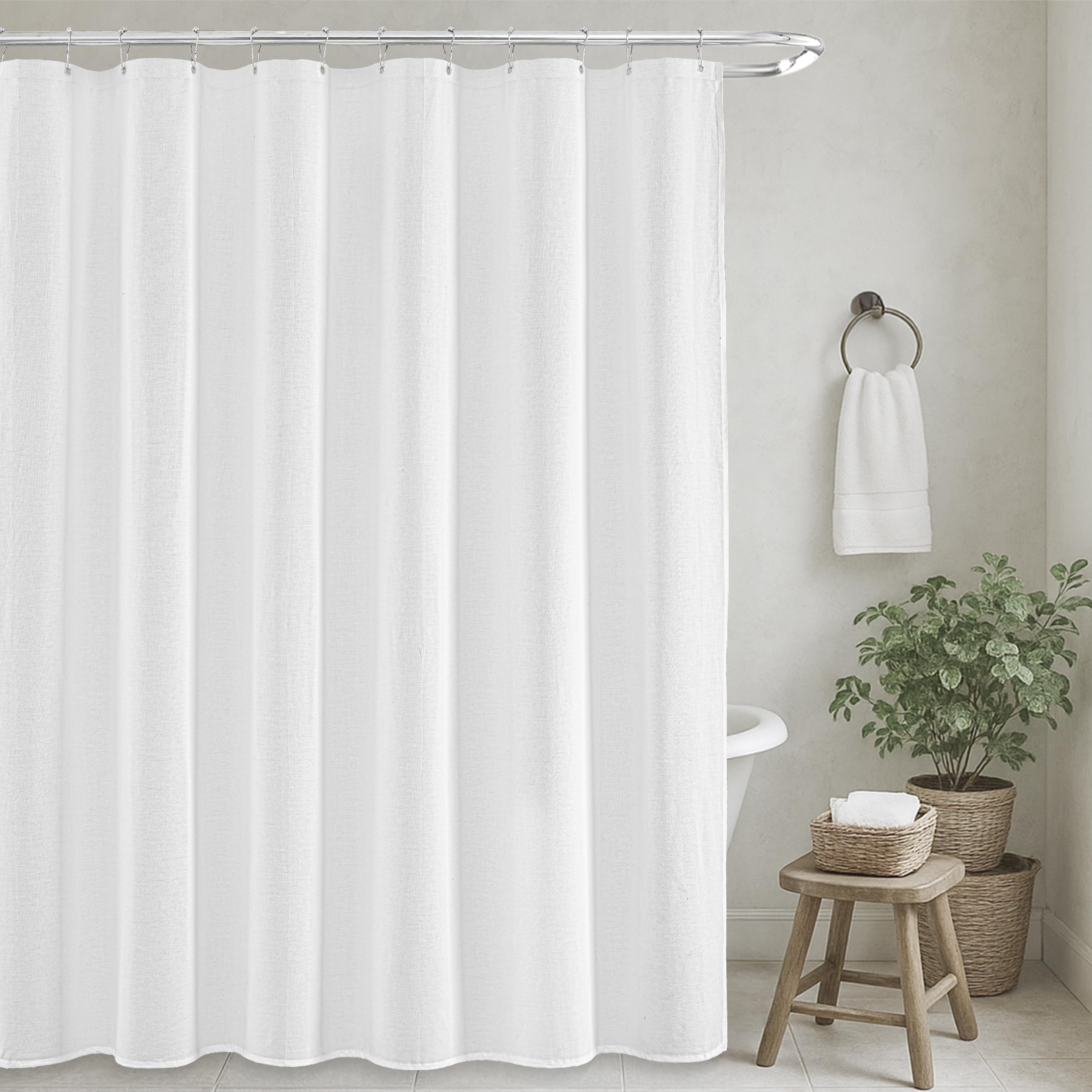 Seasonwood Linen Shower Curtain White Fabric Shower Curtain Boho White Shower Curtains for Bathroom Modern Farmhouse Bathroom Decor (72x72 Inch)