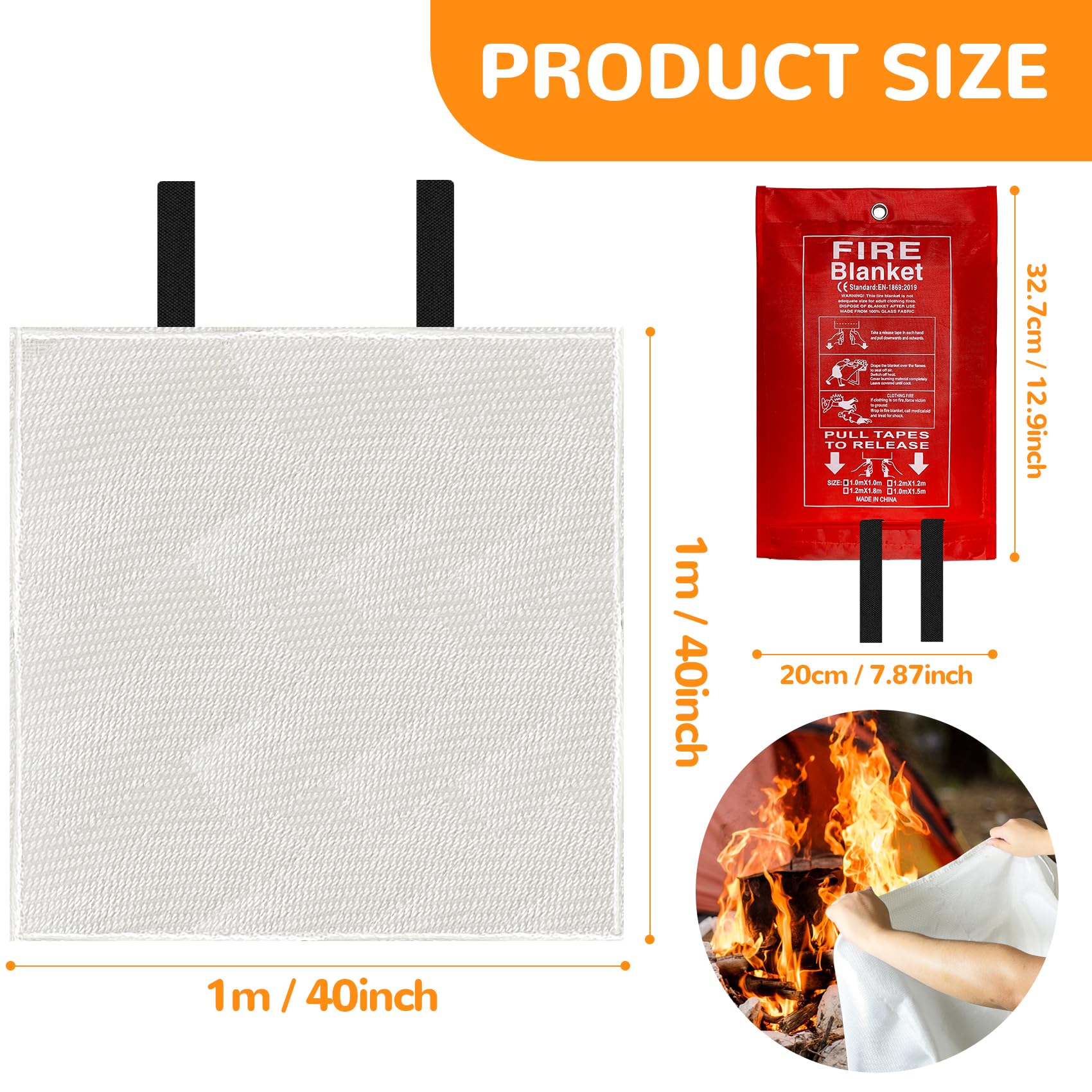 Poosue 40” x 40” Emergency Fire Blanket - Flame Suppression Fiberglass Blankets for Home, Kitchen, Camping, Car, Office, Warehouse, Emergency Survival Safety - Fire Extinguisher Alternative (4, 40*40)