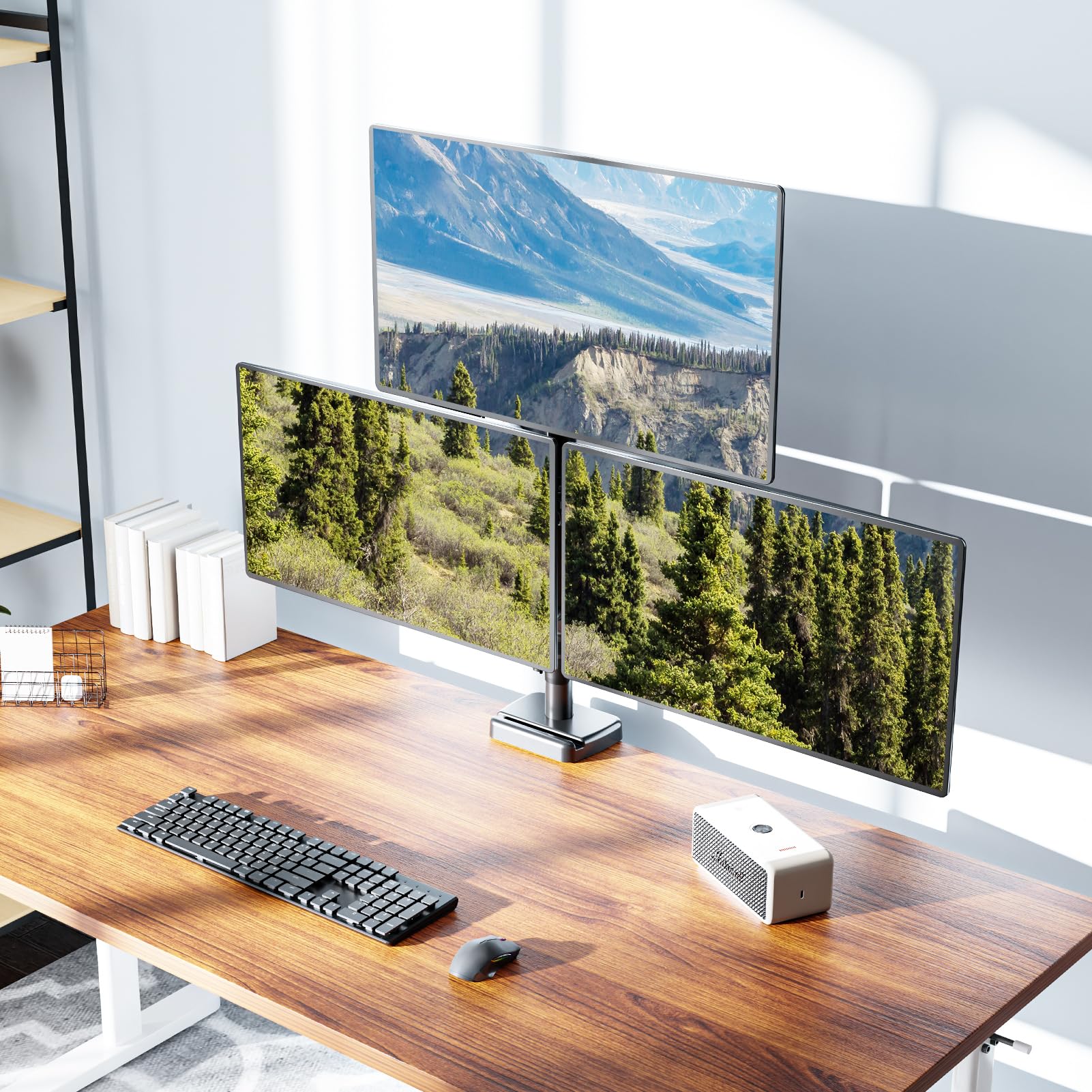 MOUNTUP Triple Monitor Mount Holds 4.4-17.6lbs, Up to 32 Inch Monitor Stand for 3 Monitors, Triple Monitor Stand with Gas Spring Arm with Clamp/Grommet Base VESA 75x75/100x100 MU6013A