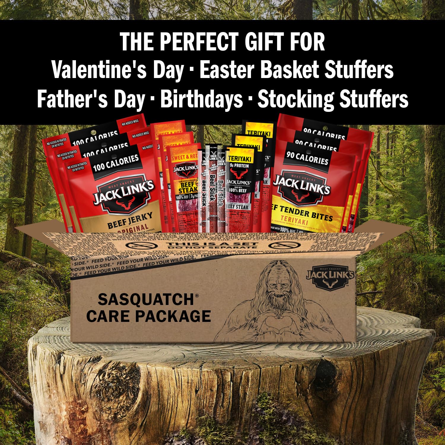 Jack Link's Beef Jerky Holiday Gift Basket Variety Pack - Includes Delicious Meat Sticks, Beef Steaks, and Tender Bites, Great Gift for Men, 15-Piece Jerky Stocking Stuffers with Various Flavors