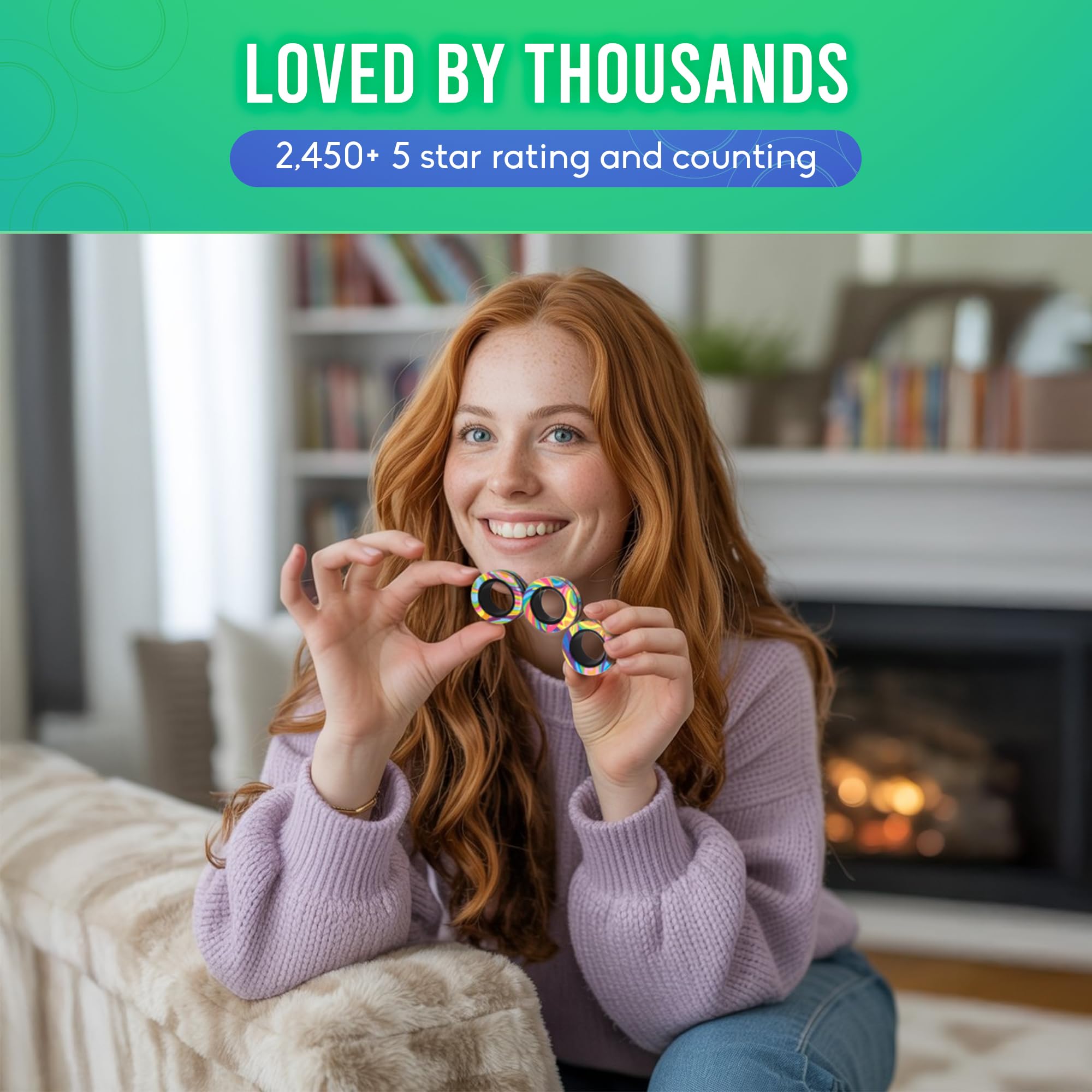 BunMo Bundle Infinity Cube x Magnetic - Large Eco Beechwood Fidget Cube & Multicolored Fidget Rings - Fidget Toys Adults - Stimulating Fidgets for Adults - Magnetic Fidget Rings