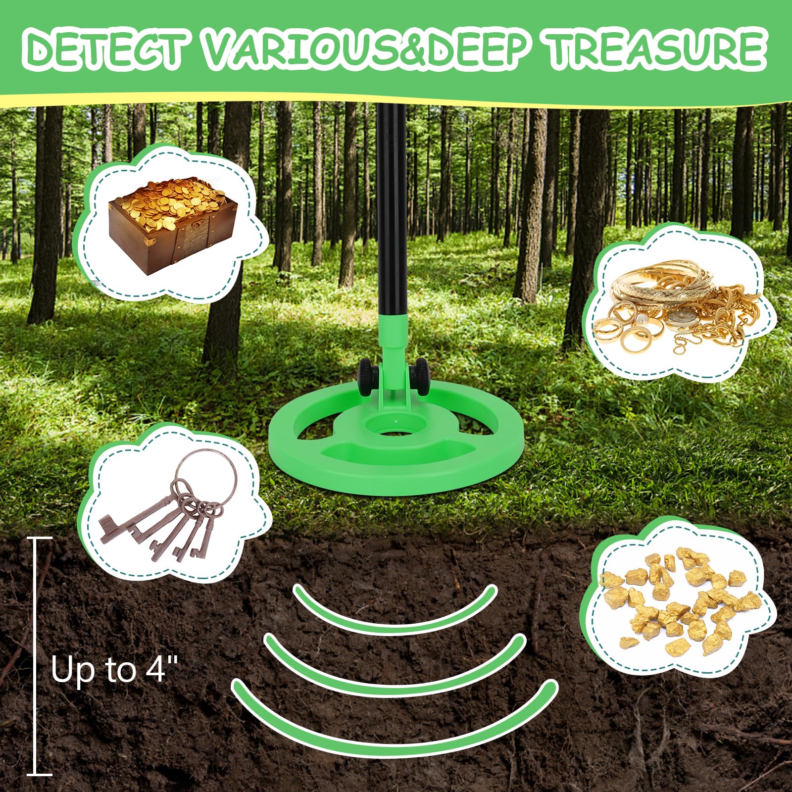 OMMO Metal Detector, Adjustable 27.5”-37.8” Metal Detector for Kids with Intuitive LCD Display, Lightweight Kids Metal Detectors with 6” Search Coil for Exploration Hiking