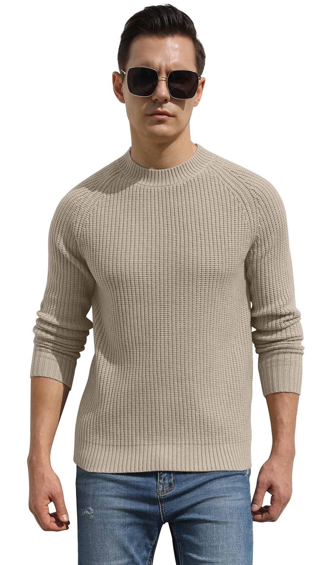 Sailwind Men's Crewneck Casual Sweater Structured Knit Soft Casual Pullover Khaki