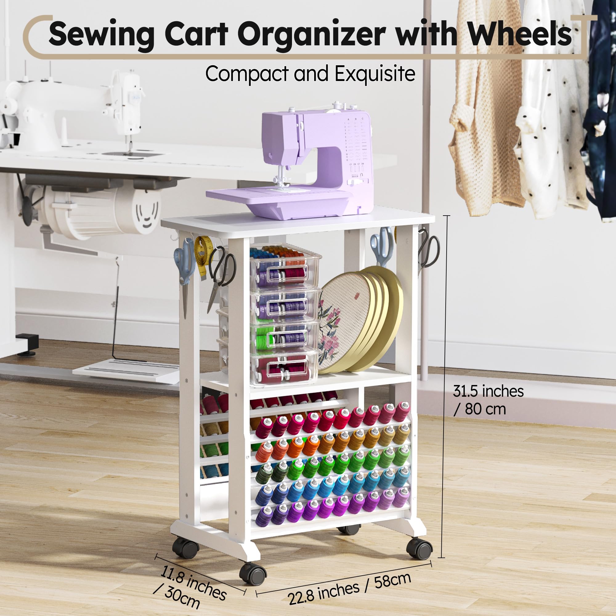 Crafit 𝐂𝐫𝐚𝐟𝐢𝐭 Sewing Cart Organizer with Wheels, 3-in-1 Multifunctional Sewing Machine Table, Sewing Organizer and Thread Holder, Portable Sewing Storage Organizer for Sewing Supplies