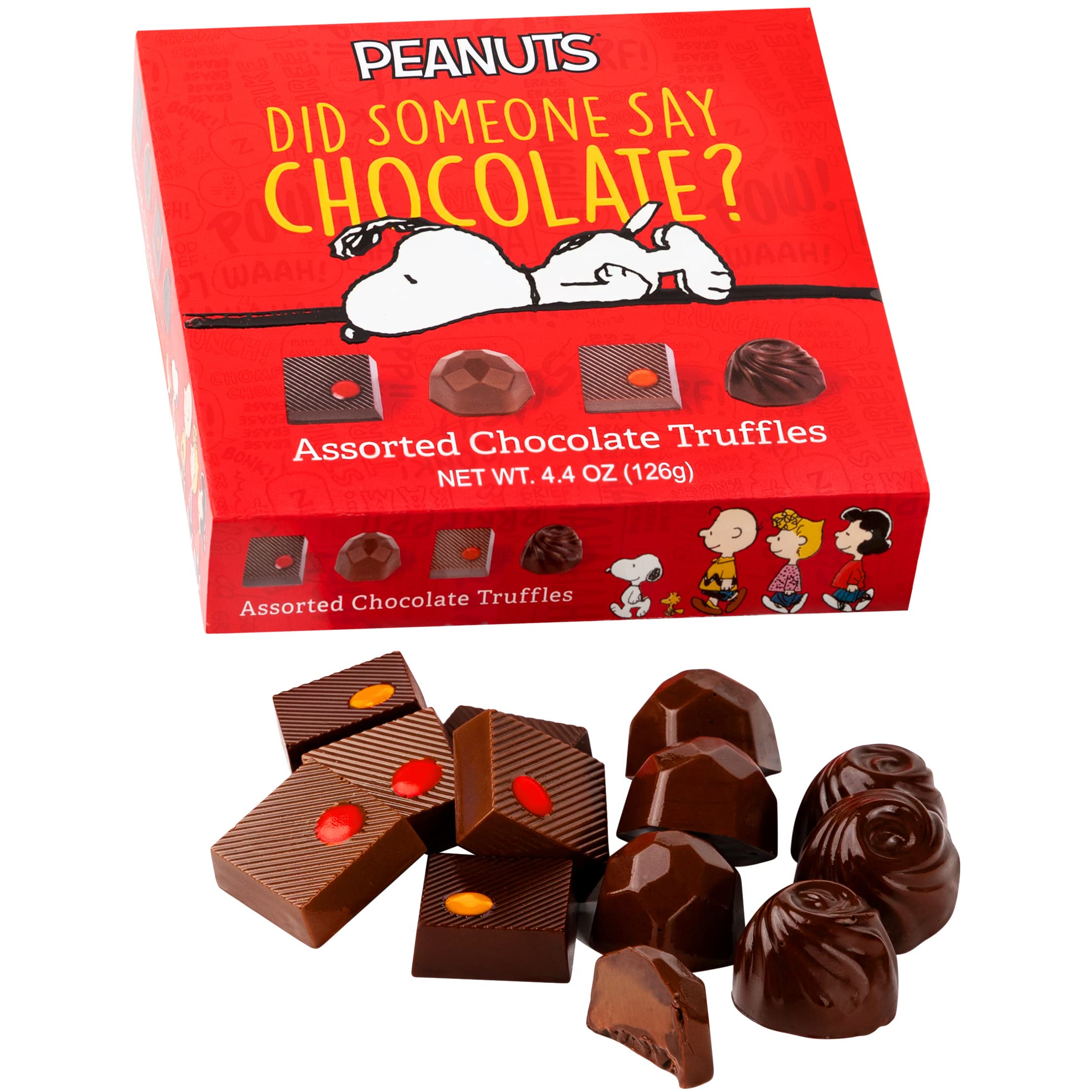 Peanuts Snoopy Gifts Chocolate Truffle Gift Box, Valentine's Day Chocolate Gift Set, Chocolate Belgian Milk Truffles Gift Box, Charlie Brown Gift Set, 12 Assorted Chocolate Truffles by Astor Chocolate