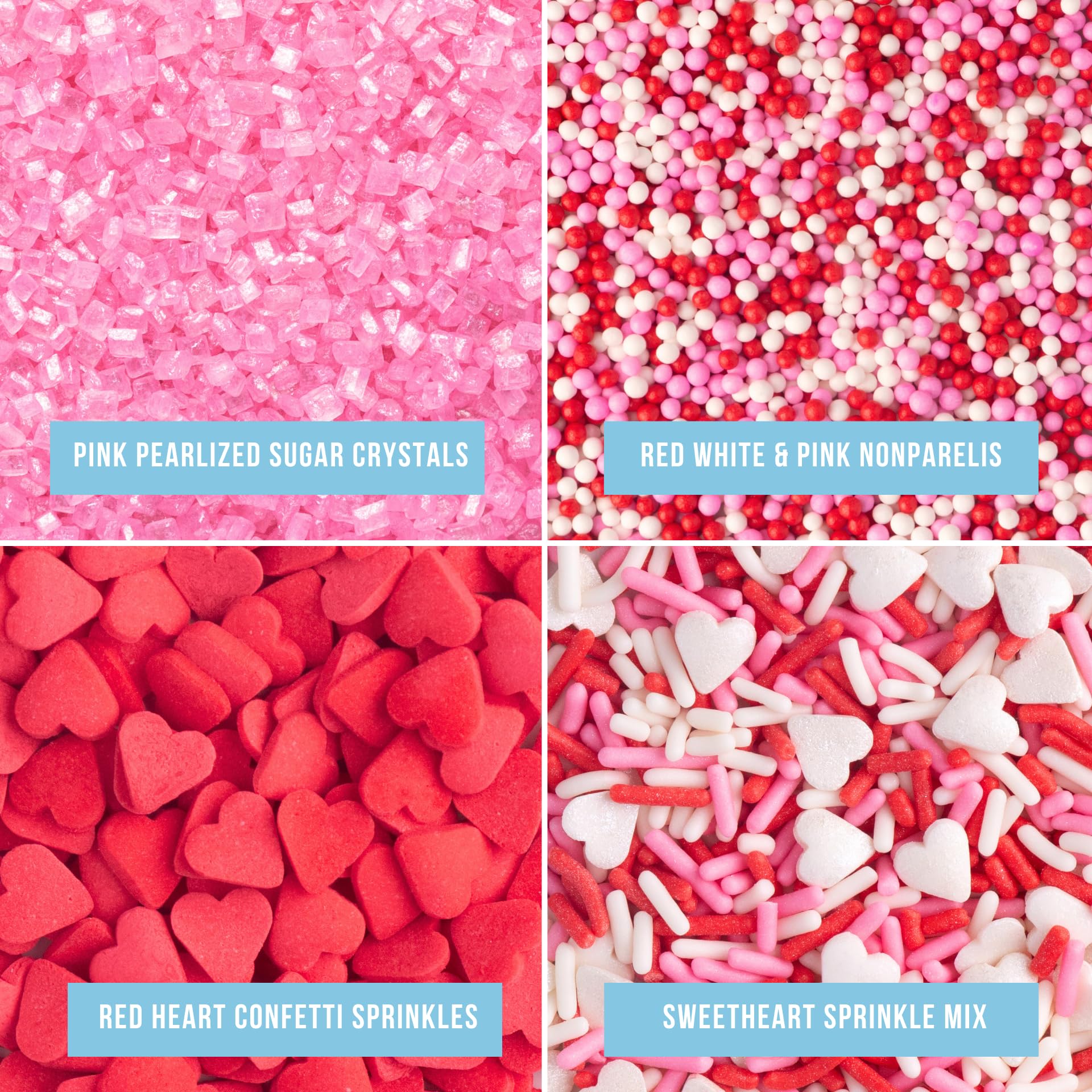 Sweets Indeed Heart Sprinkles, 4 Pack, Valentines Day, Edible Sprinkle Mix, Perfect for Cake Decorations, Baking, Ice Cream, Cookies, Cupcake Topper (Sweetheart)