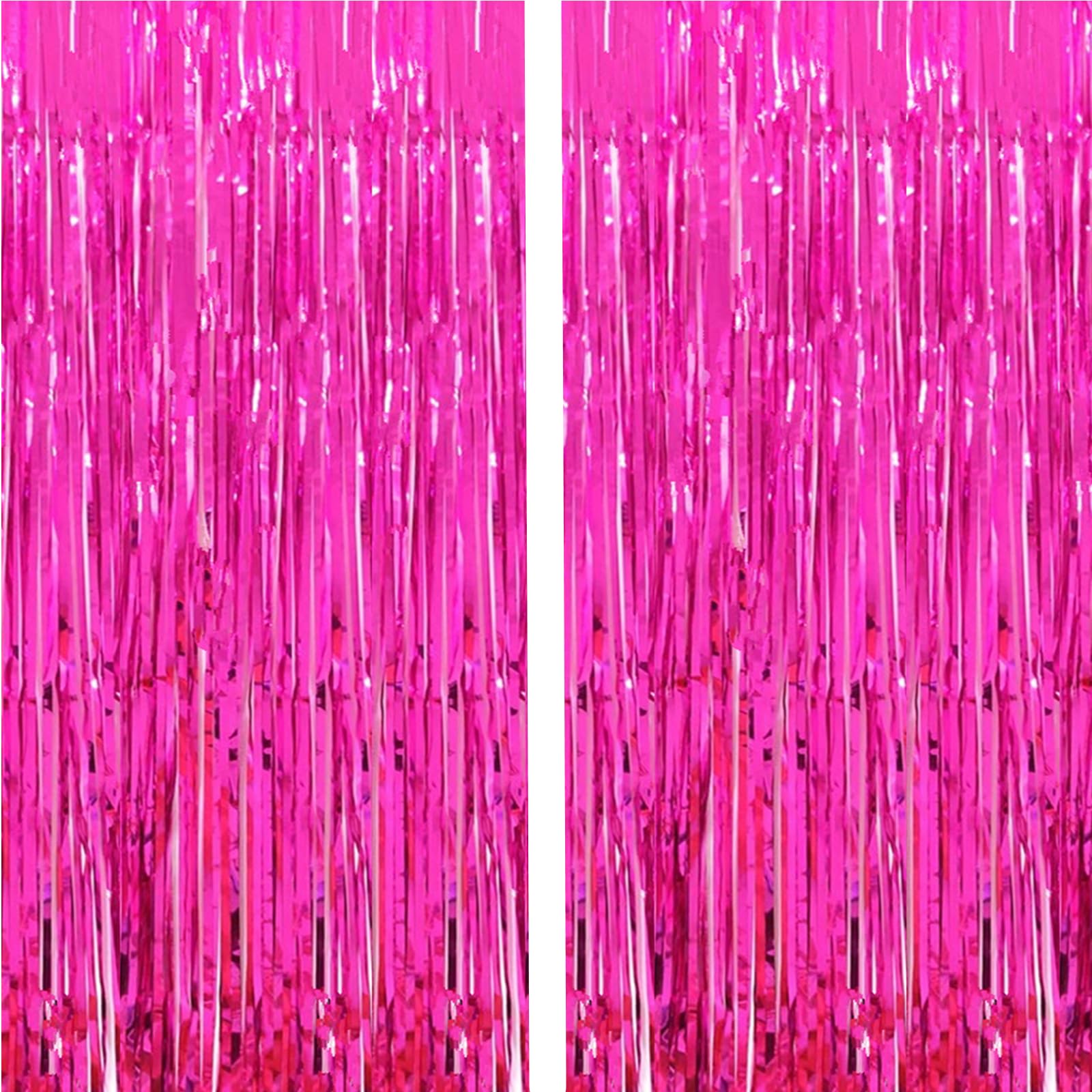 2 Pcs 3.2ft x 8.2ft Shiny Hot Pink Metallic Tinsel Foil Fringe Curtains Photo Booth Backdrop for Birthday Wedding Holiday Celebration Bachelorette Party Decorations (Hot Pink)