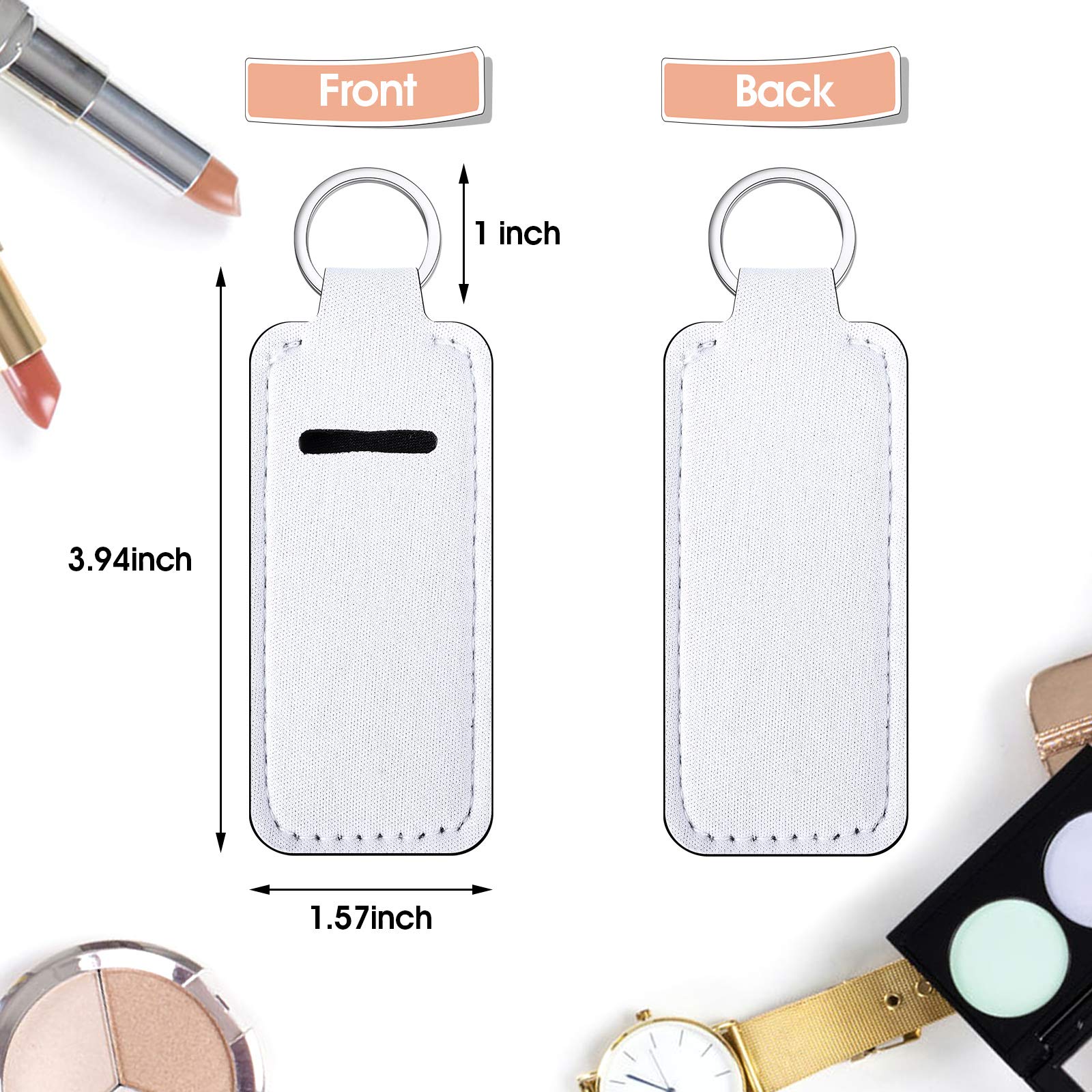 Hicarer 20 PCs Sublimation Lipstick Holder Keychain Bulk Blank Lipstick Neoprene Clip-on Sleeve Travel Key Ring Holder