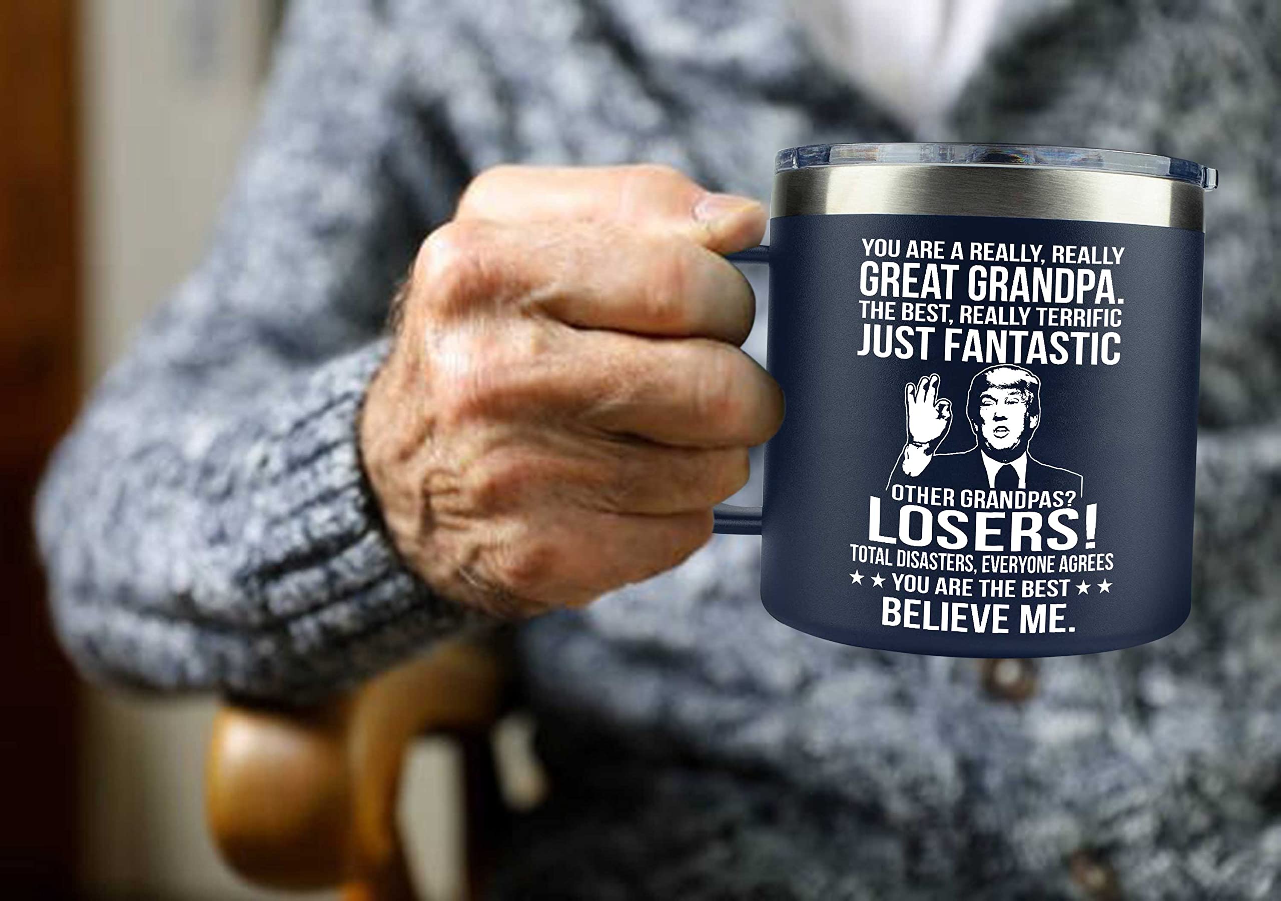 AMAZPRINTS Gifts for Grandpa from Granddaughter, Grandson, Grandchild - Grandpa Gifts for Christmas - Grandpa Funny Mug -Great Grandpa Gift - Birthday Gifts for Grandpa, 14oz Navy