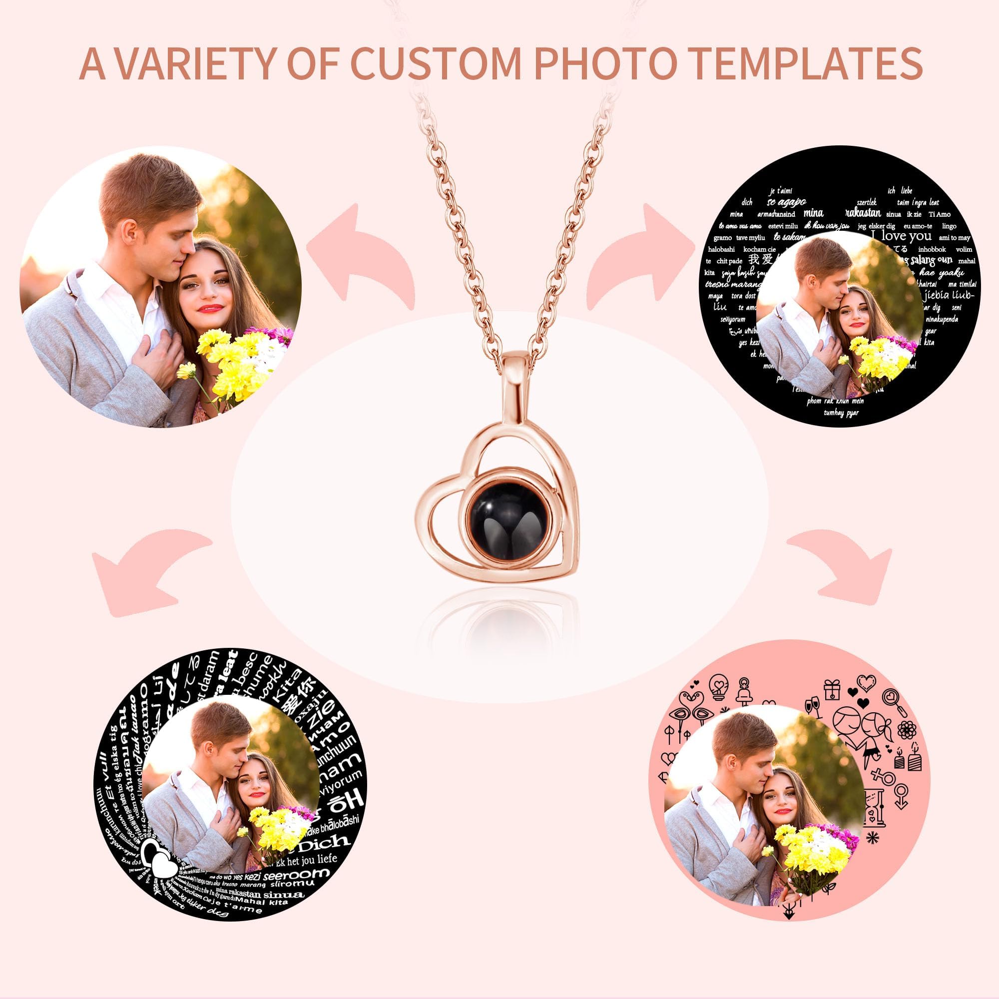 Pezebel Personalized Custom Necklace Projection with Pictures Inside, Personalized Necklace for Woman, Picture Necklace Personalized Photo, Christmas Gift Mother's Day gift for Her