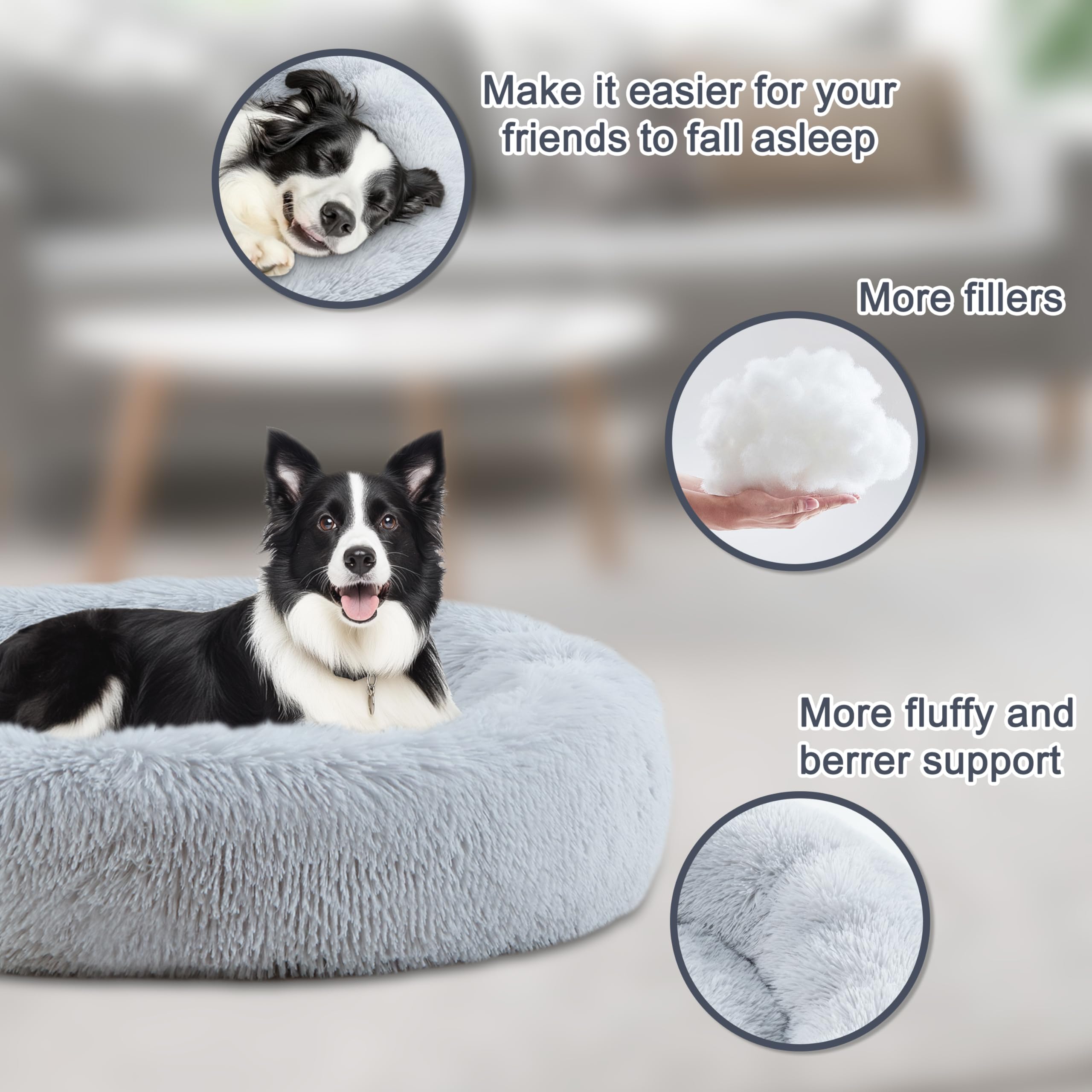 ELSKER&HOME Calming Dog Bed,Donut Washable Warming Soft Round 39 inches Dog Beds for Large Dogs,Anti-Anxiety Fluffy Plush Cushion Bed Fits up to 120 lbs Pets