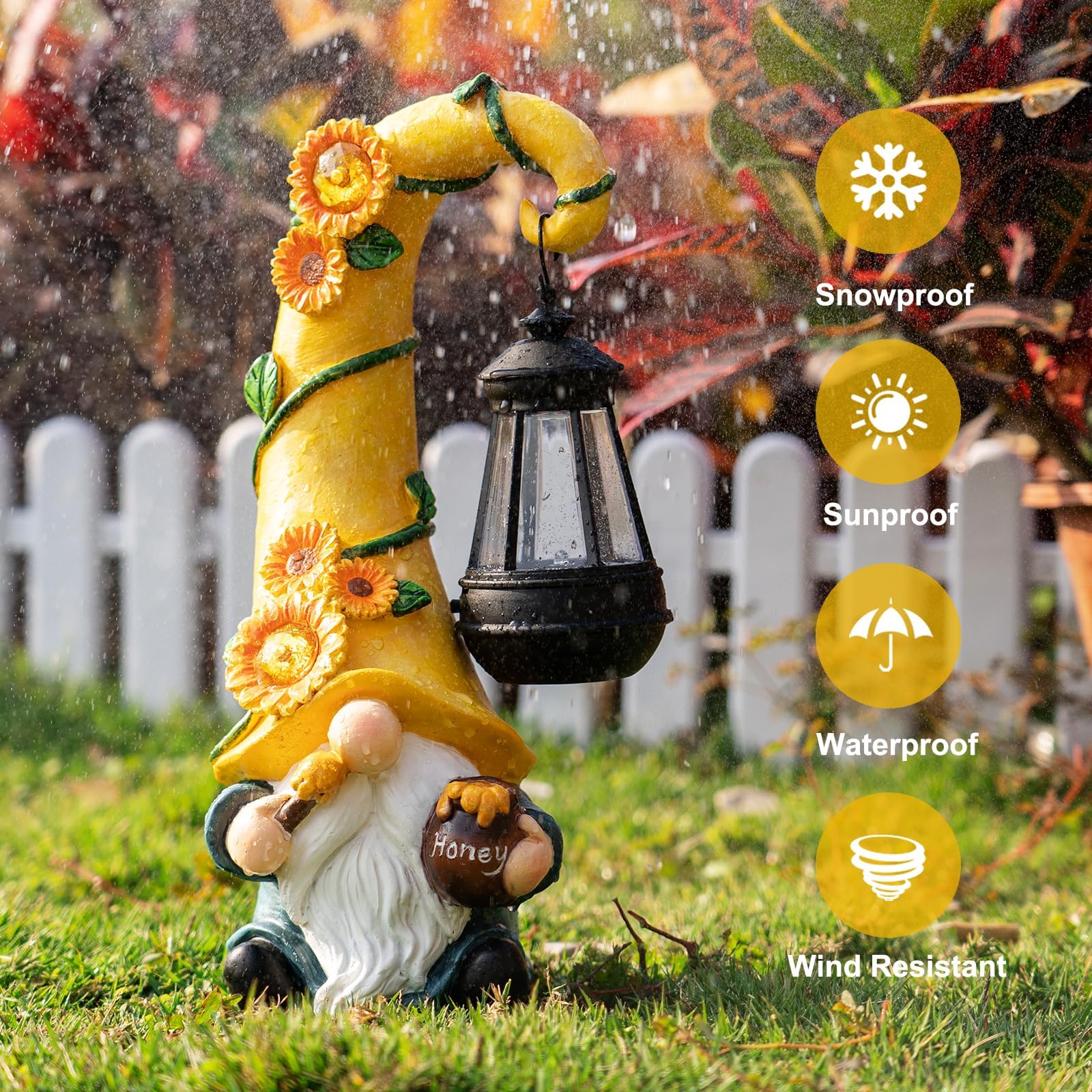 twinbling 12" Solar Gnome Garden Statues Honey Bee jar Decor with LED Lantern Outdoor Gnomes Decorations Patio Yard Art Gifts for Women Mom-Lantern