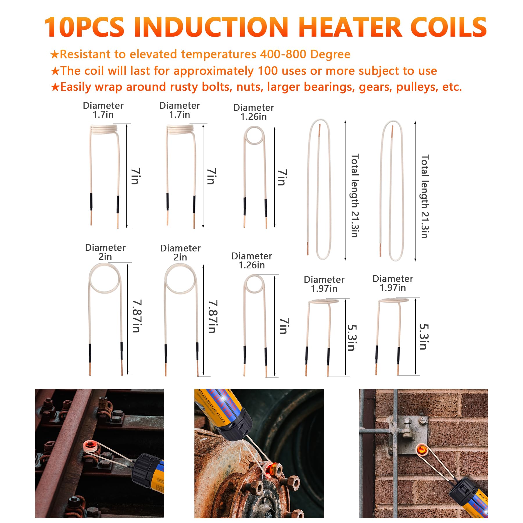 1100W Induction Heater Tool, 10 Coils Magnetic Induction Heater Kit Automotive Flameless Heating Handheld Bolt Removal Rusty Screw Removing Tool