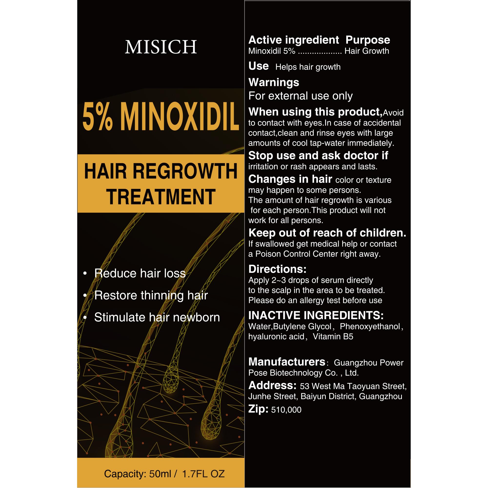 5% Minoxidil for Men and Women, Biotin Hair Growth Serum Oil, Natural Hair Loss Regrowth Treatment for Thicker, Fuller Hair 50ml