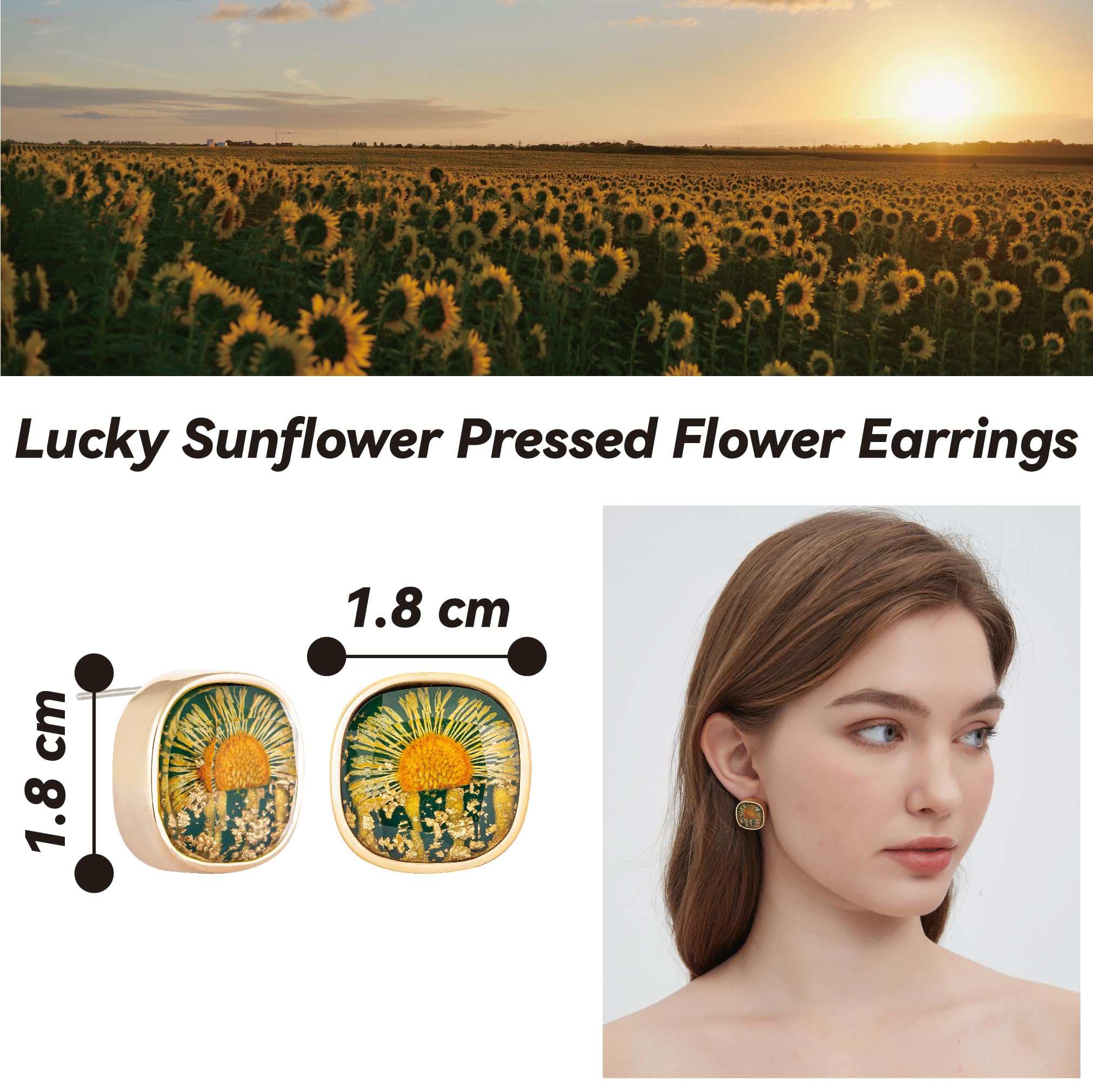 PEPELUALI Pressed Wildflower Earrings Personalized Handmade Earrings S925 with 14K Gold Plated Modern Wedding Eardrop Valentine Birthday Gift for Her (Green)