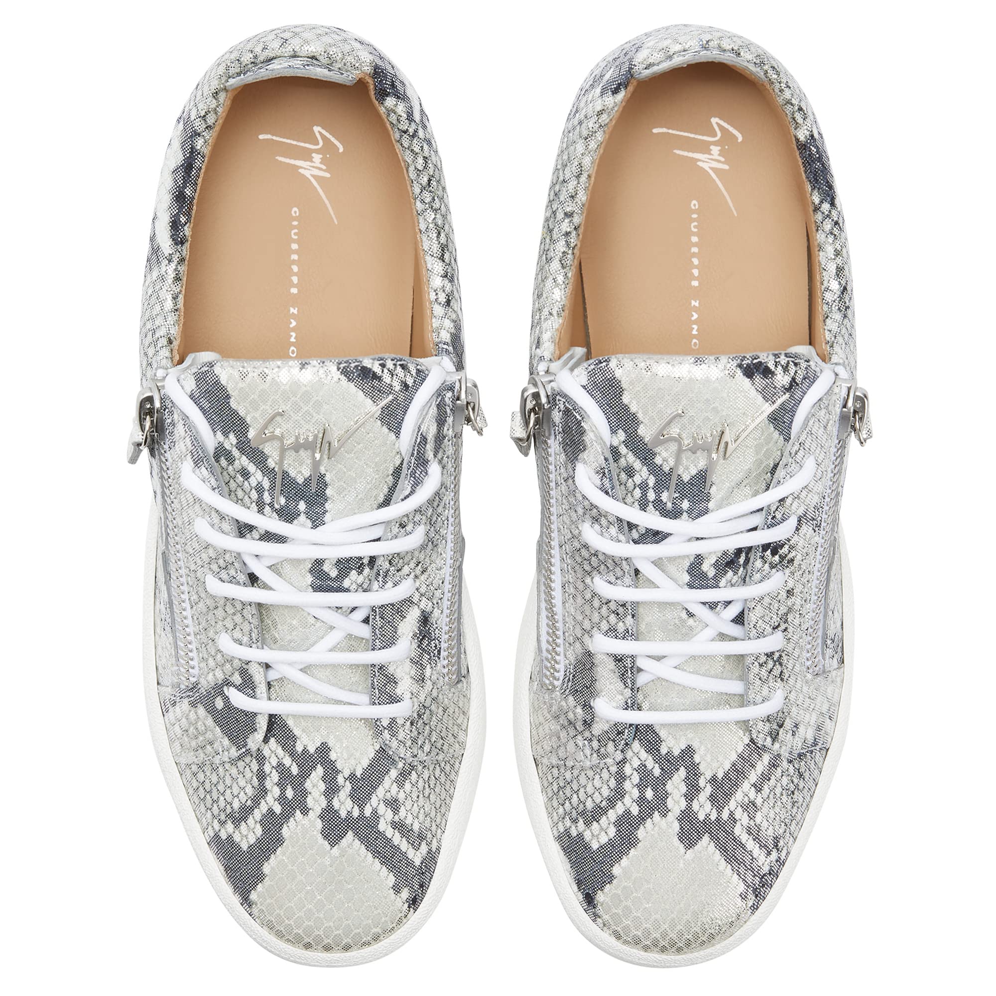 Giuseppe Zanotti, Frankie Reptile-Print Low-Top Sneakers, 12, Silver