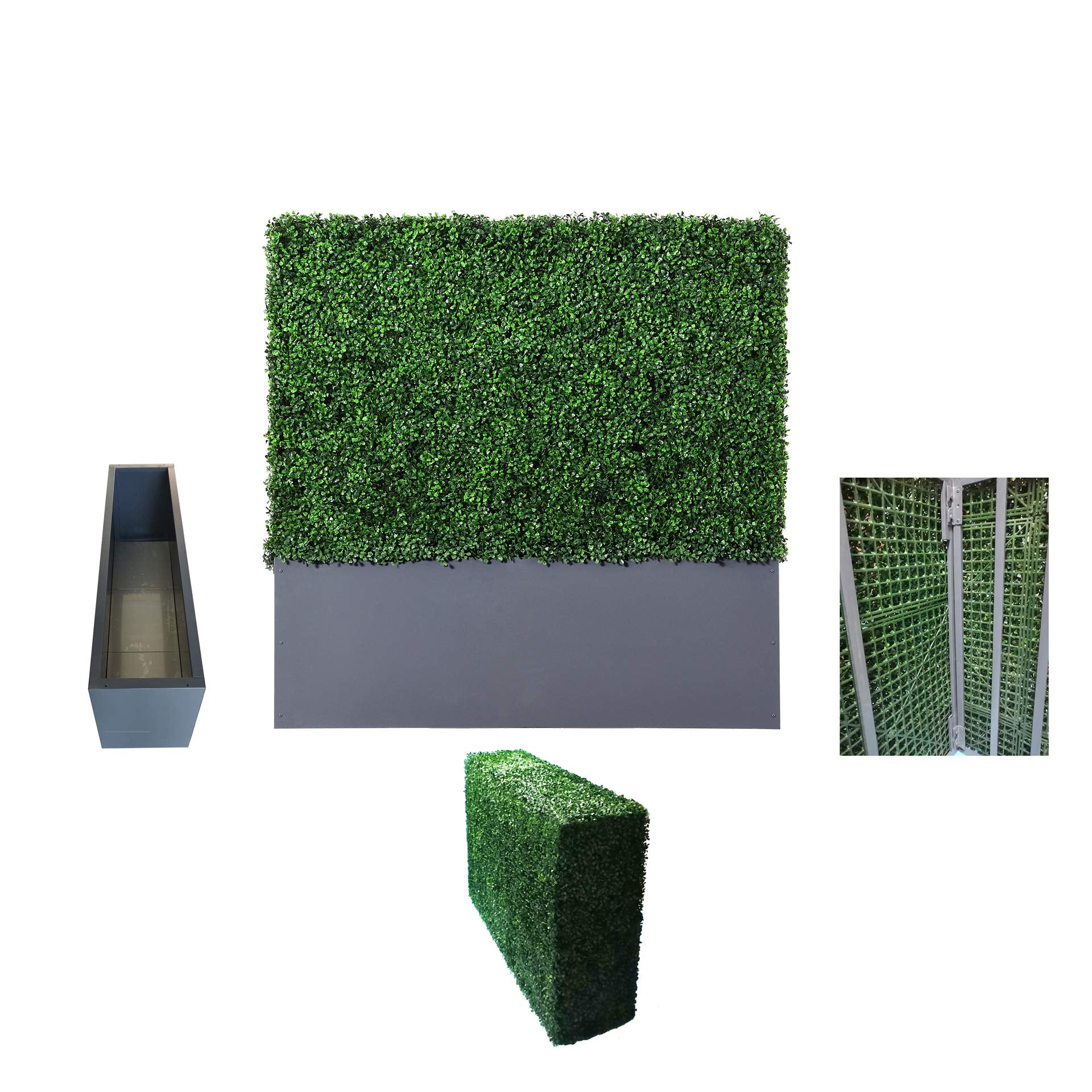 AGPL Upgraded Artificial Boxwood Hedge Wall with Gray Color Planter Room Divider and Privacy Wall Backdrops (48" H 48" W 12" D)