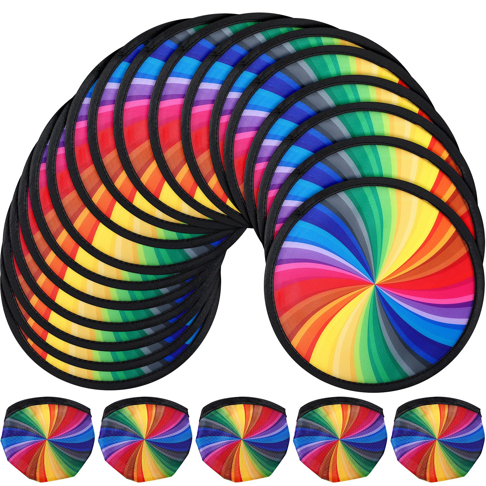 WinnerWhy 24 Pcs Foldable Flying Disc Fans Set Colorful Folding Pocket Toy Beach Flying Disc for Party Gift Bulk for Halloween Christmas New Year Outdoor Activity Game