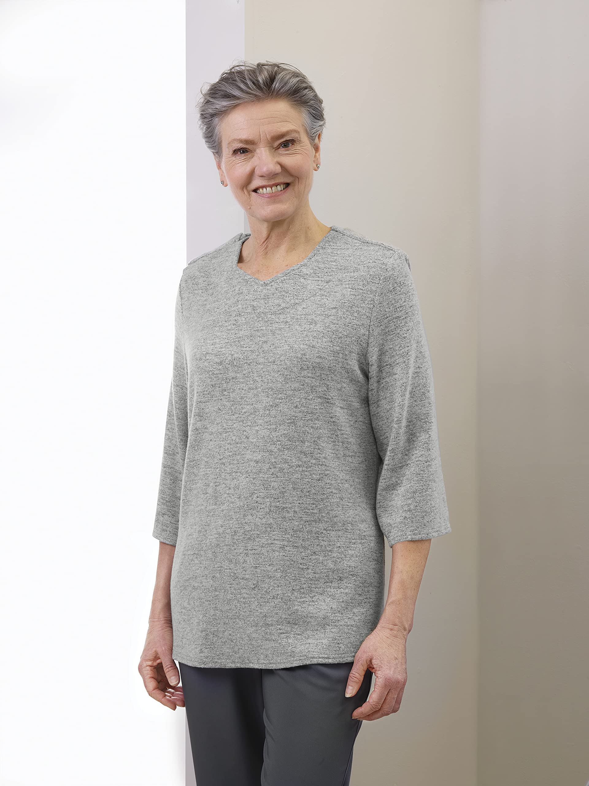 Silverts Women's Open Back 3/4 Sleeve Soft Top - Ocean Heather LGE