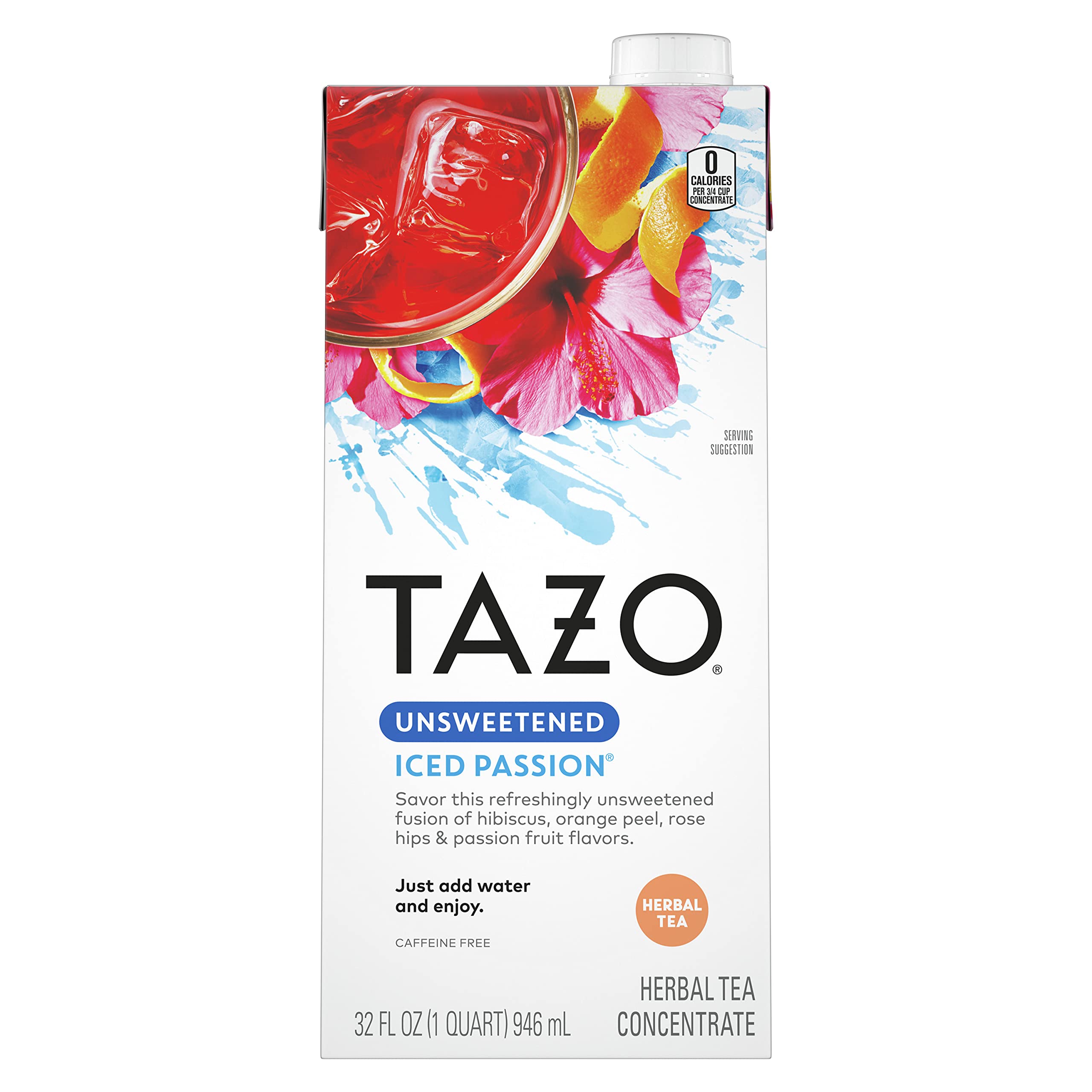 Tazo Unsweetened Iced Herbal Tea Concentrate For a Refreshing Iced Beverage Passion with tropical flavors 32 oz