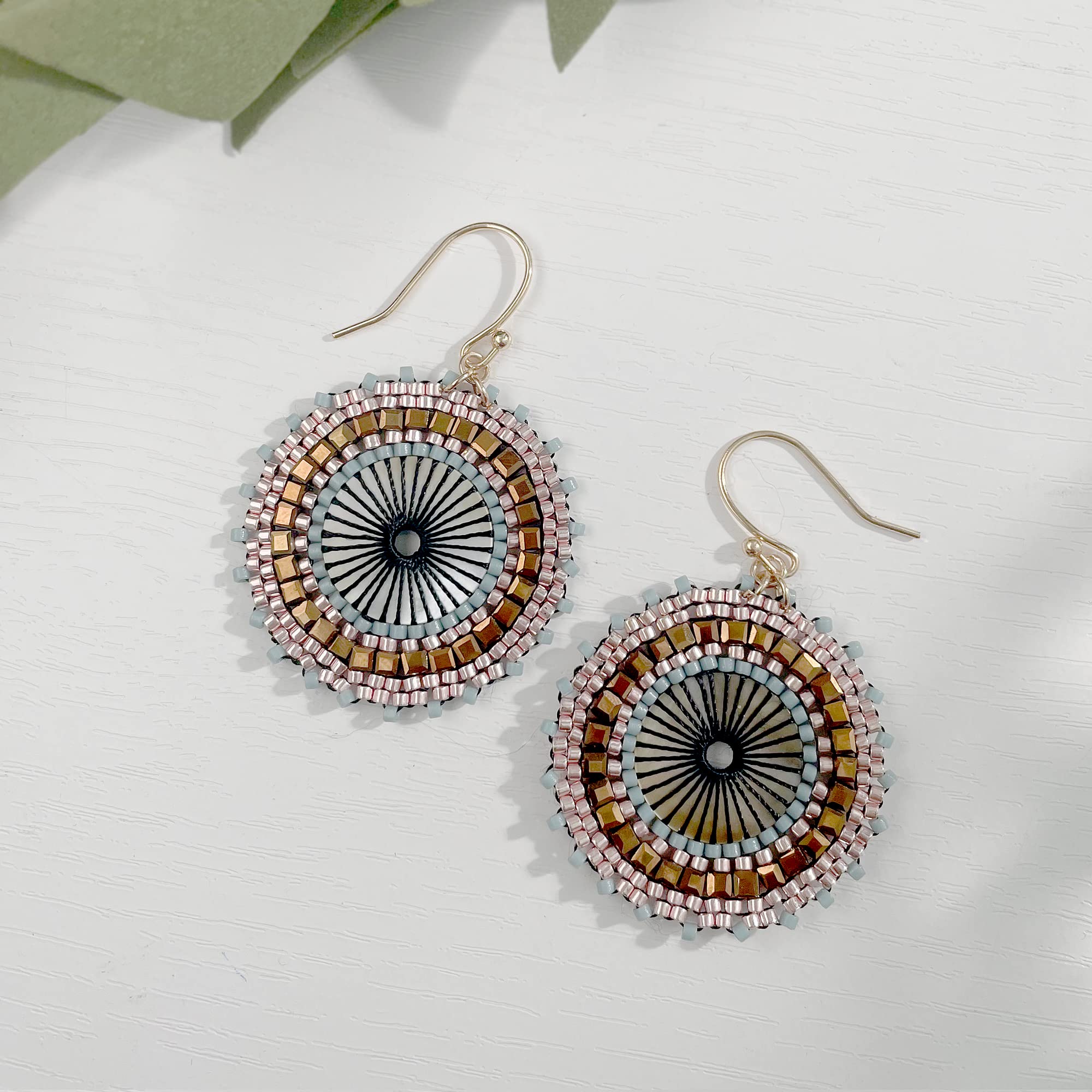 Brown Beaded Earrings For Women Summer Beach Handmade Colorful Glass Bead Statement Earrings Bohemia Hoop Dangle Earring For Wom