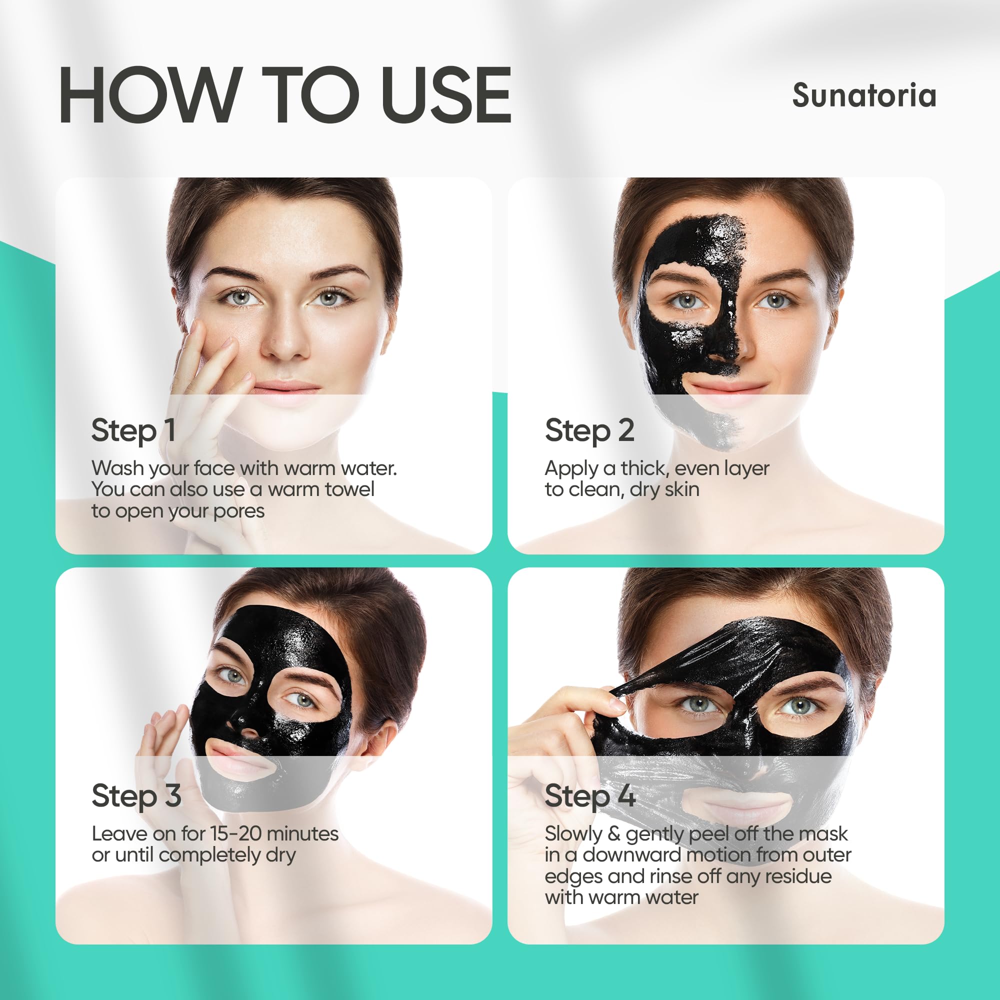 SUNATORIA Blackhead Remover Mask - Activated Charcoal Peel Off Face Mask - for All Skin Types - Deep Pore Cleaner Nose Blackhead Remover Pore Release - Black Head Remover for Face