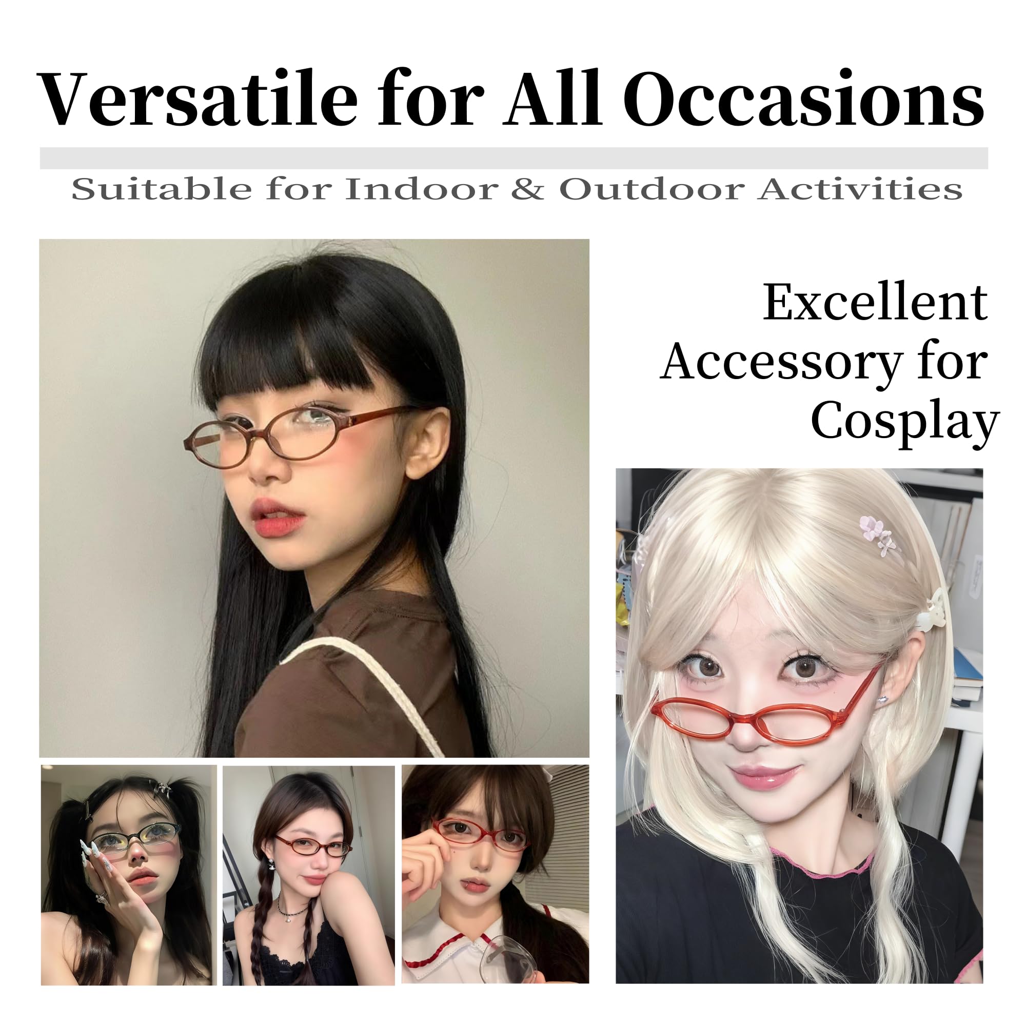 BOBUXLIIN Blue Light Y2K Office-siren Oval Fake Glasses Non Prescription Glasses for Women Small Frame Fashion Accessories