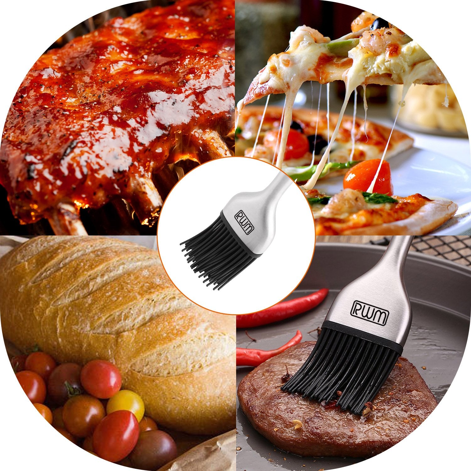 RWM Basting Brush - Grilling BBQ Baking, Pastry and Oil Stainless Steel Brushes with Back up Silicone Brush Heads(Orange) for Kitchen Cooking & Marinating, Dishwasher
