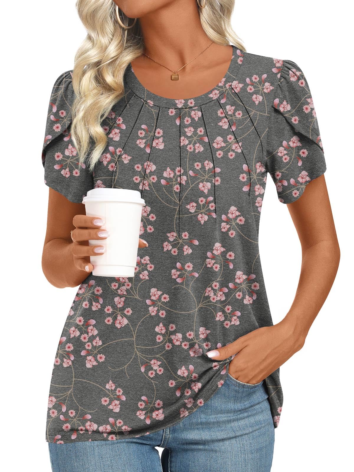 Addtoo Womens 2025 Tops Summer Casual Tshirts Spring Short Sleeve Trendy Dressy Blouses Flowy Tunic L