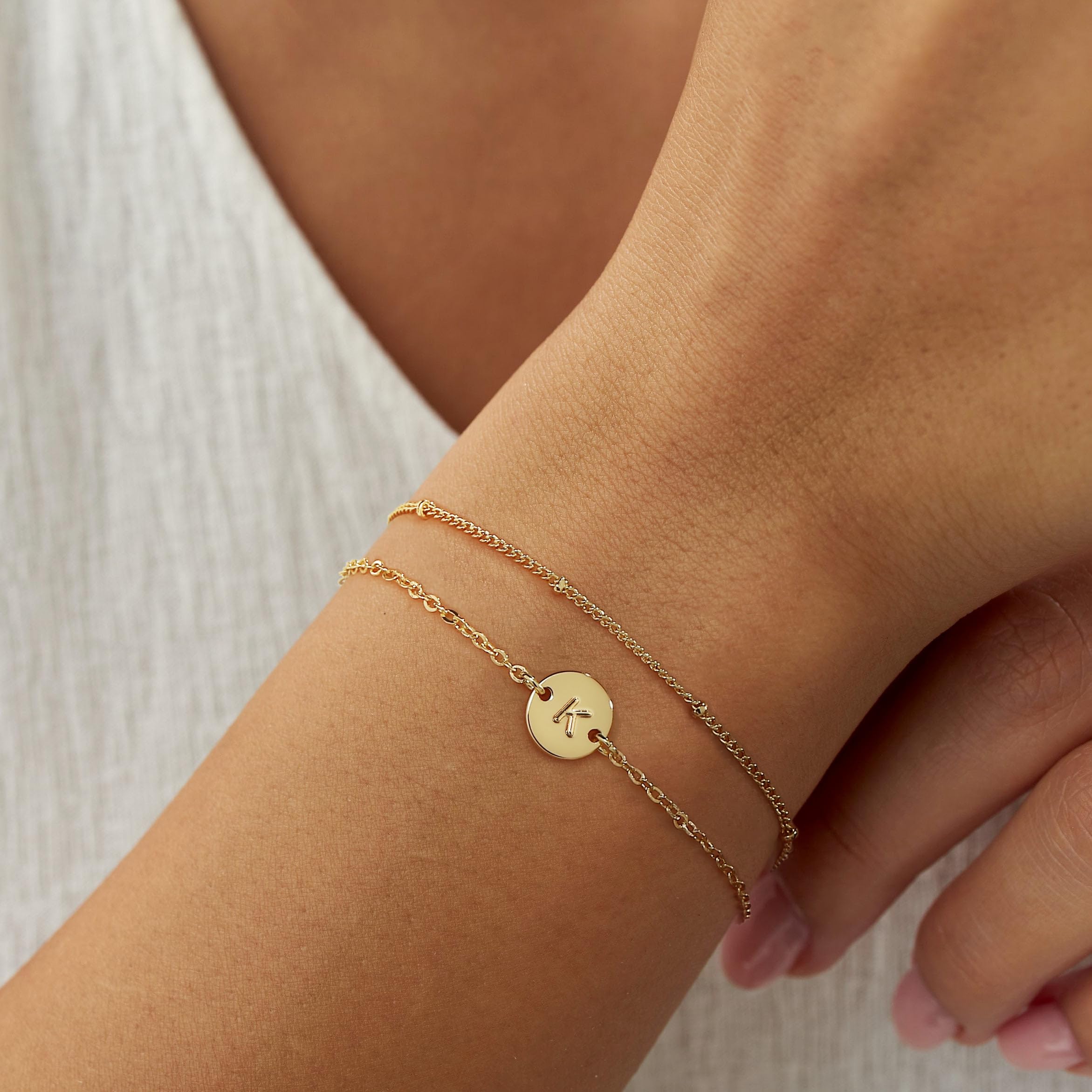 MONOZO Gold Initial Bracelets for Teen Girls Gifts Trendy Stuff - Gold Plated Letter Initial Bracelet Dainty Disc Letter K Initial Bracelets for Women Gold Bracelets for Teen Girls Women Jewelry Gifts