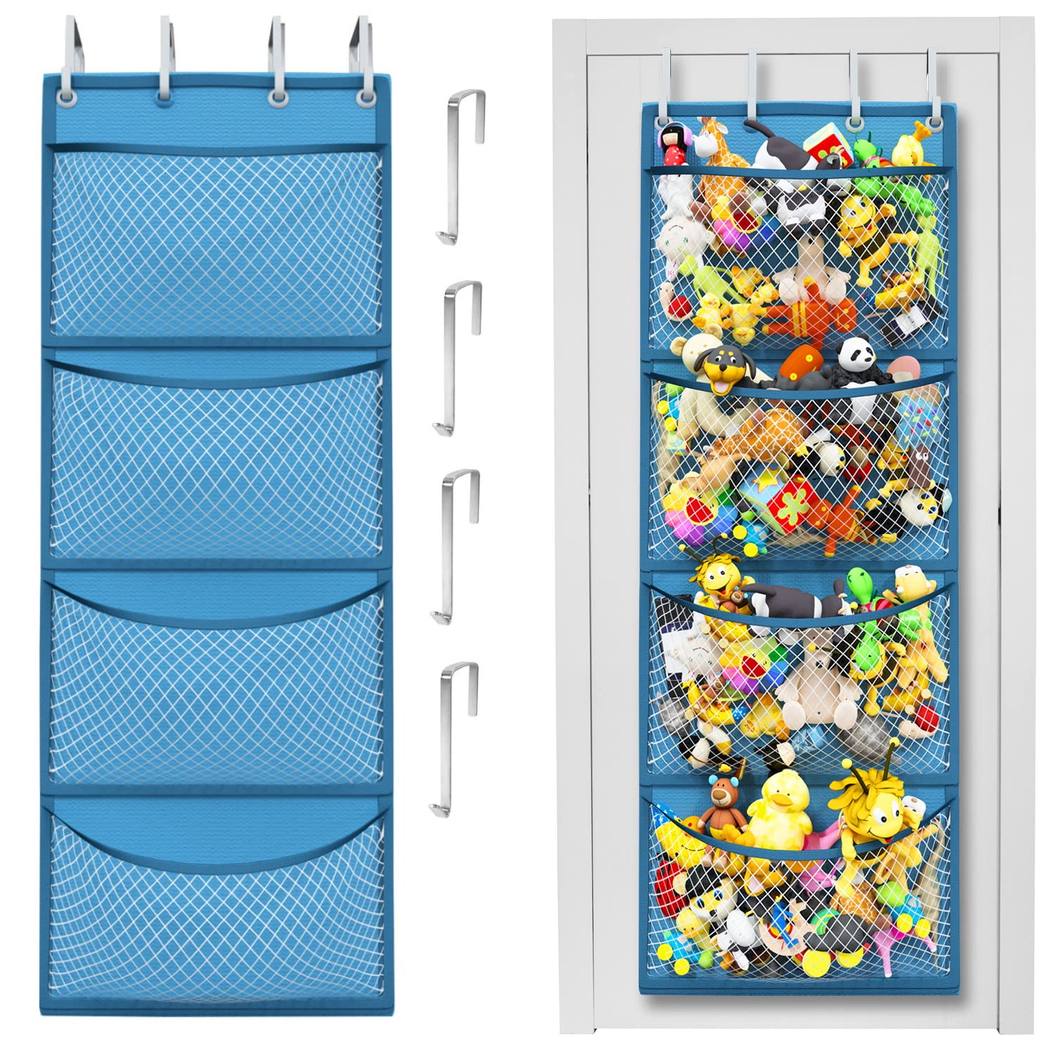 Honeyera Complete Plush & Toy Storage Bundle Blue Stuffed Animal Organizer & Squishmallow Holder – Quick Install, Perfect for Small Spaces