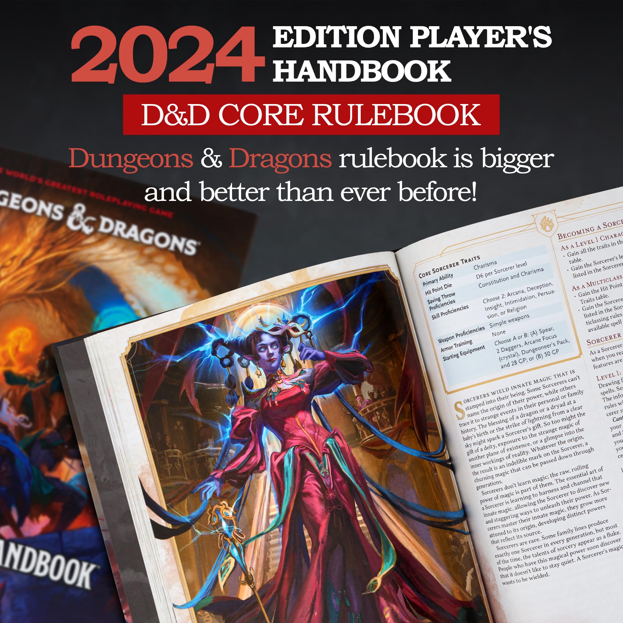 CraftyCrocodile Dungeons and Dragons 2024 Player's Handbook Bundled with DND 6 Dice Sets, Flannel Bags, Complete Printable Kit - Core Rulebook with D&D Starter Set Accessory - Tabletop Board Game