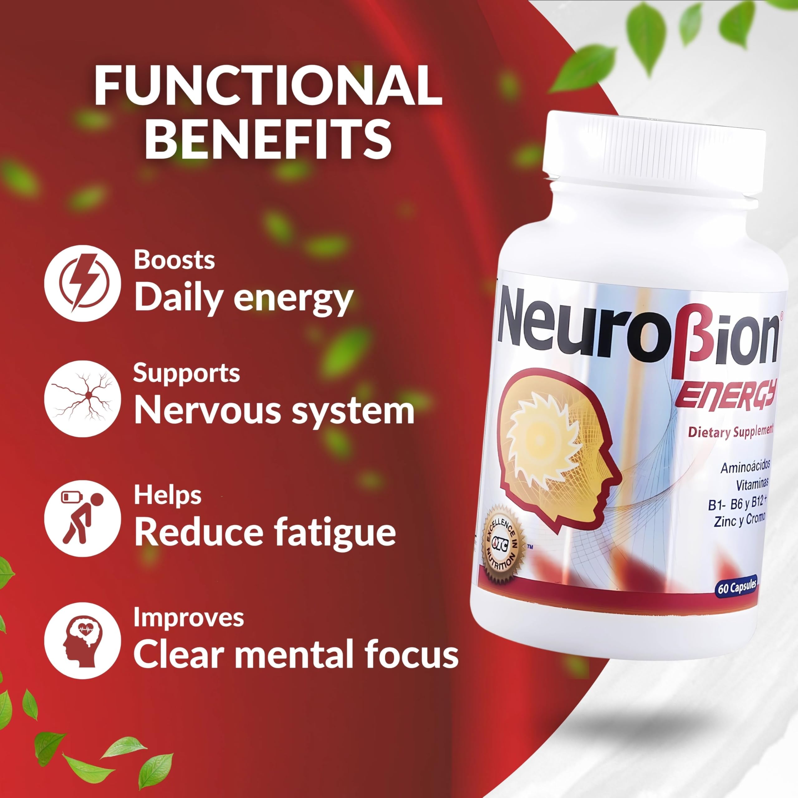 60 Caps Neurobion Energy - Amino Acids Vitamin B1 B2 B6 B12 - Increases Brain Alertness & Stamina