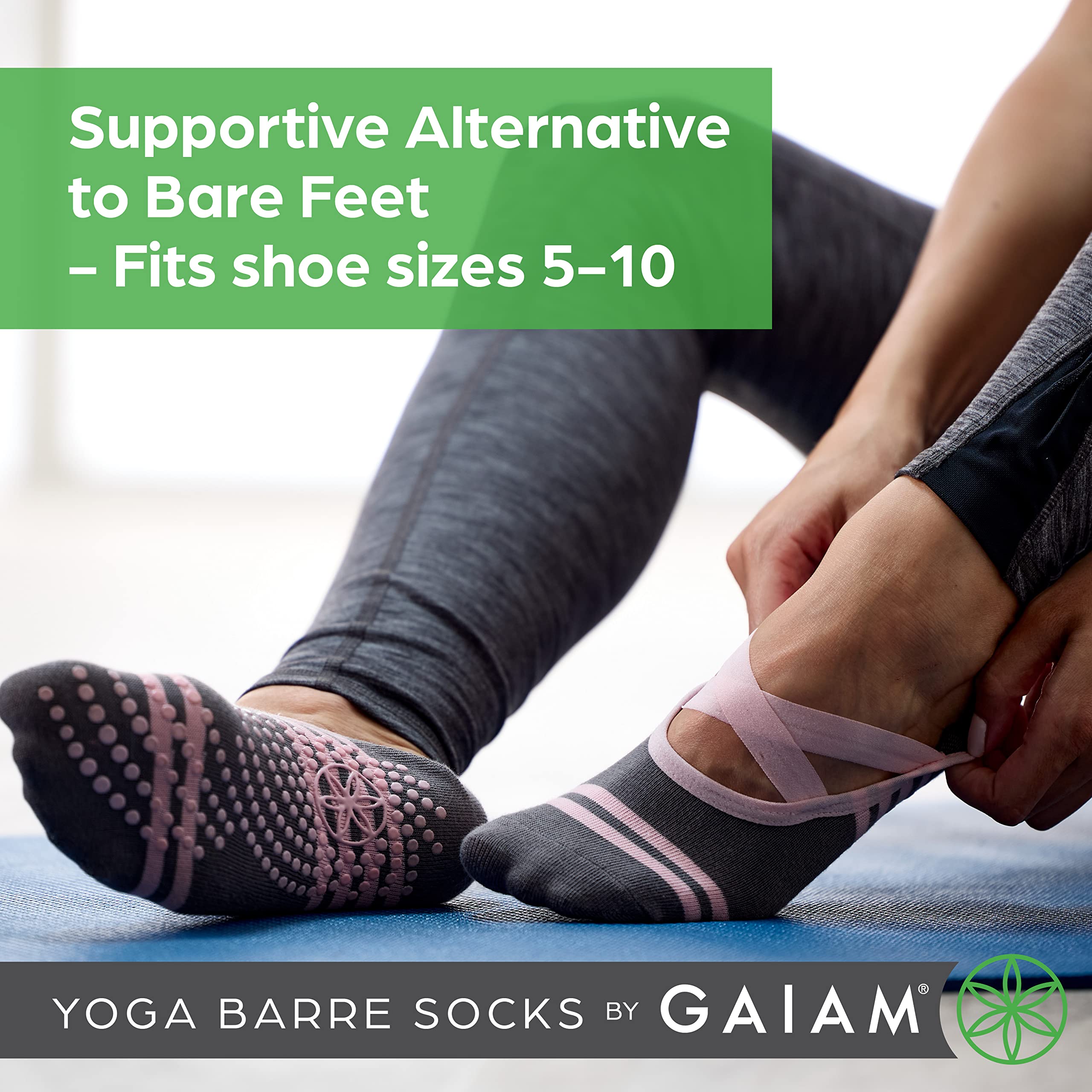 Gaiam Yoga Barre Socks - Grippy Non Slip Sticky Toe Grip Accessories for Women & Men - Pure Barre, Hot Yoga, Pilates, Ballet, Dance, Home - Indigo