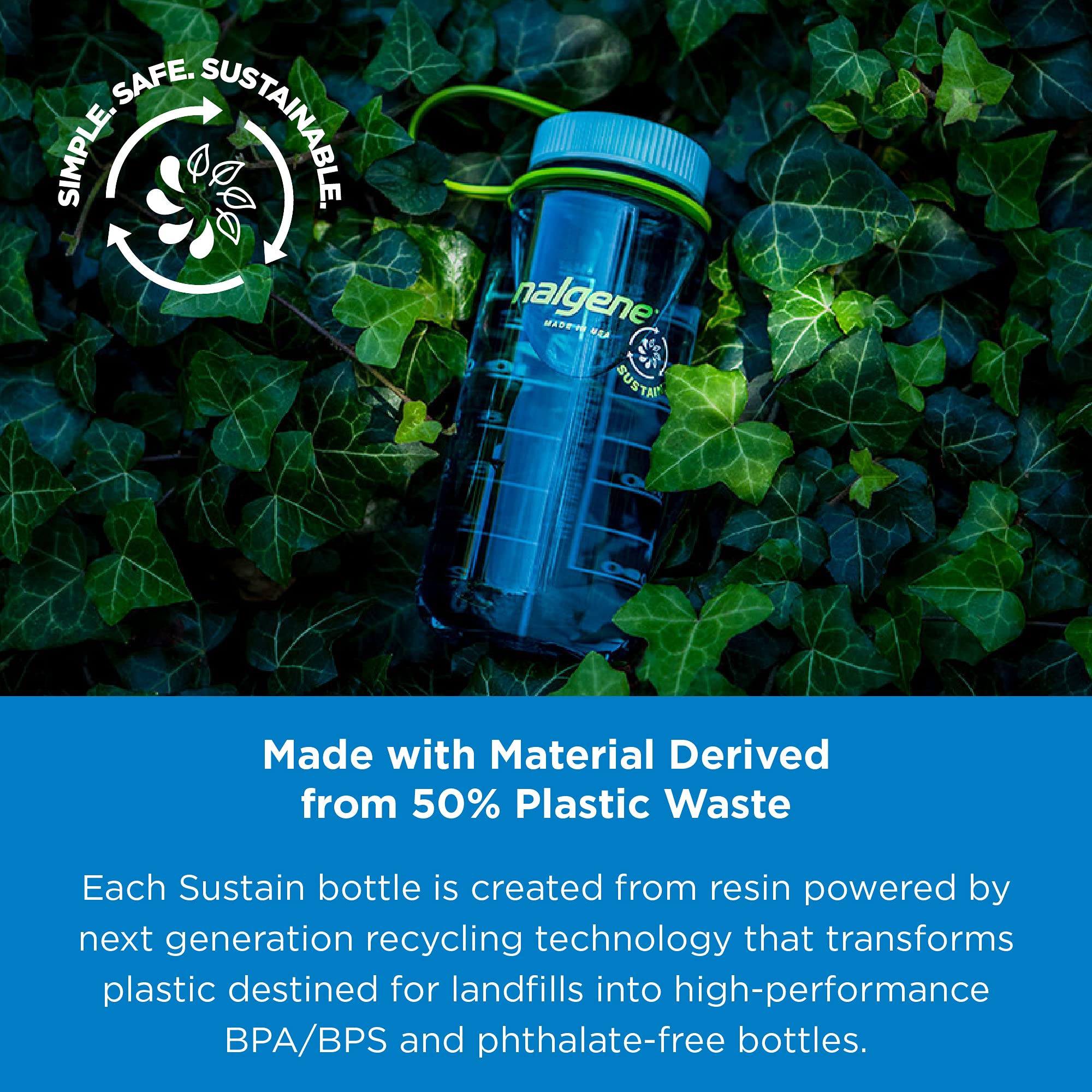 Nalgene Sustain Tritan BPA-Free Water Bottle Made with Material Derived From 50% Plastic Waste, 16 OZ, Wide Mouth, Clementine