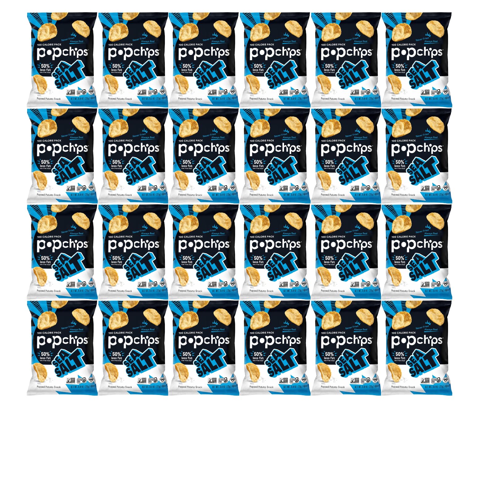 Popchips Potato Chips, Sea Salt Flavor, 0.8oz (Pack of 24)