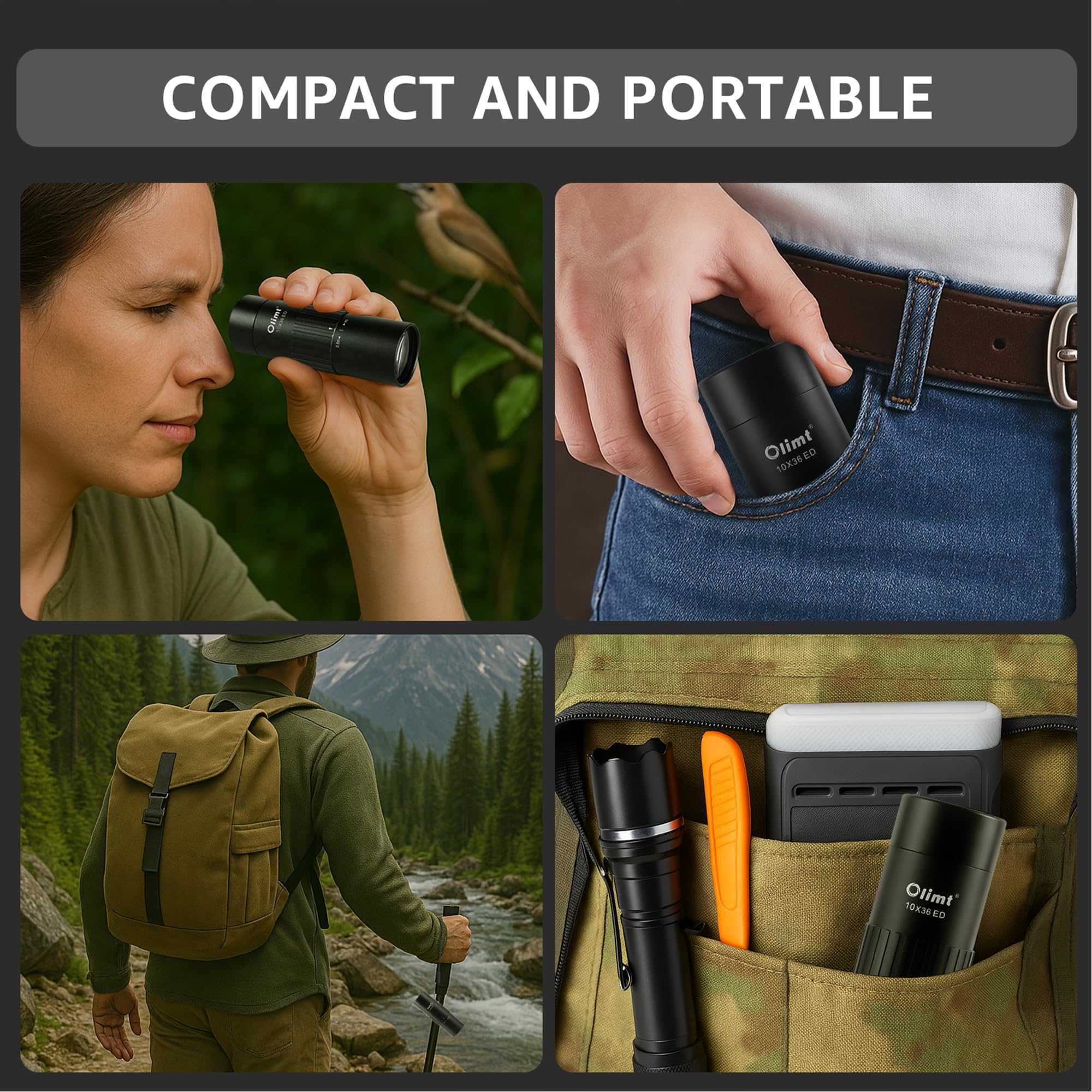 10x36 Monocular Telescope, Compact Handheld Mini Pocket Small Portable Size ED Lens Fully Multi-Coated HD BAK-4 Prism Optics Professional Waterproof Fogproof for Adults Hiking Bird Watching Travel