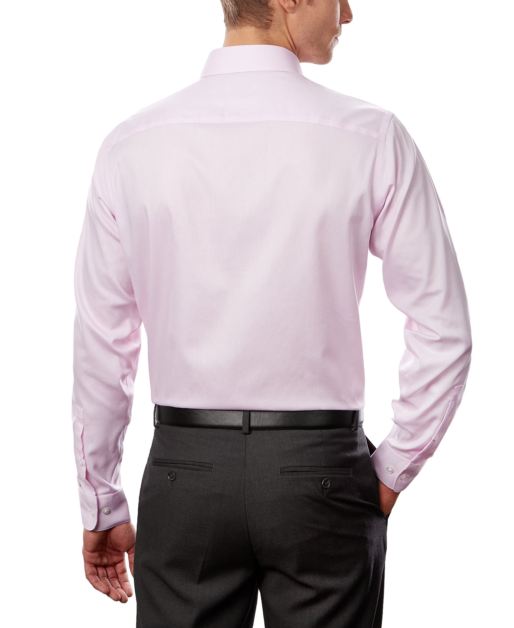 Calvin Klein Men's Dress Shirt Regular Fit Non Iron Stretch Solid, Pink, 17" Neck 34"-35" Sleeve