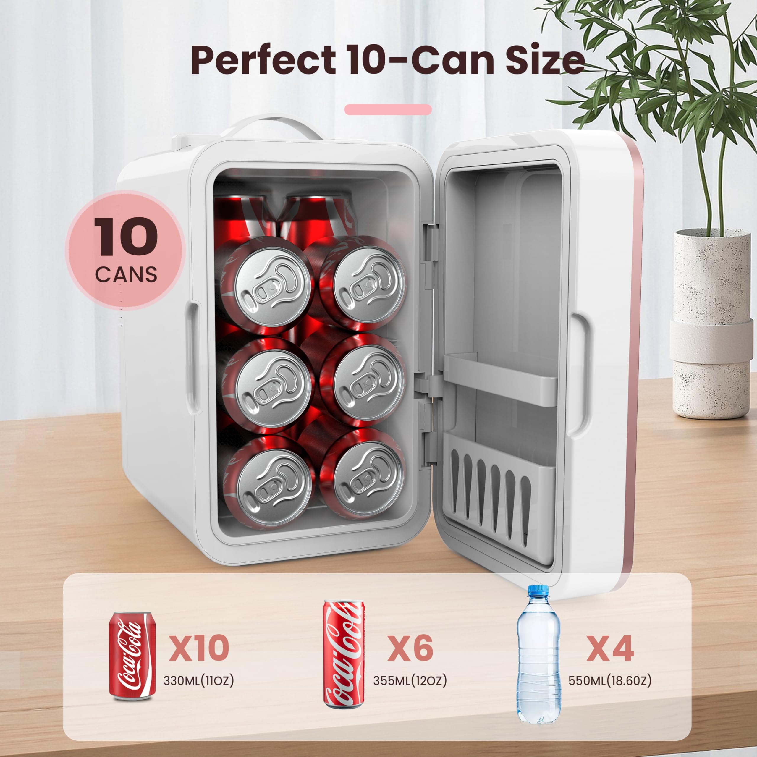 Suavo Skincare Fridge Mini Fridge for Bedroom 8L/10 Cans Small Refrigerator with Dimmable LED Mirror Compact Refrigerator Portable Cooler and Warmer for Skin Care Cosmetic Beverages Drinks Office Dorm