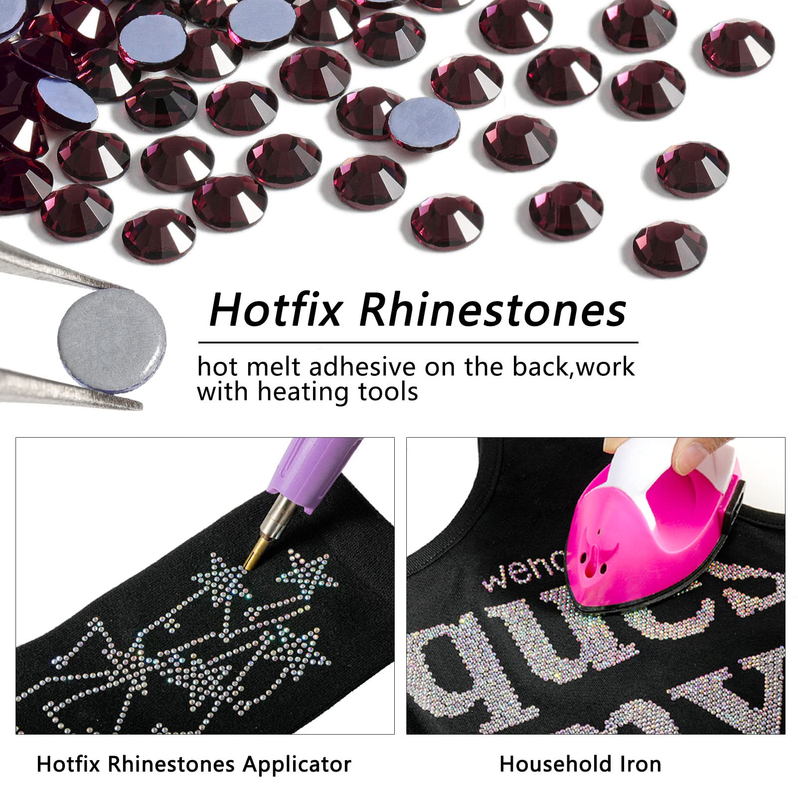 Beadsland Hotfix Rhinestones, 2880pcs Flatback Crystal Rhinestones for Crafts Clothes DIY Decorations, Amethyst, SS6, 1.9-2.1mm